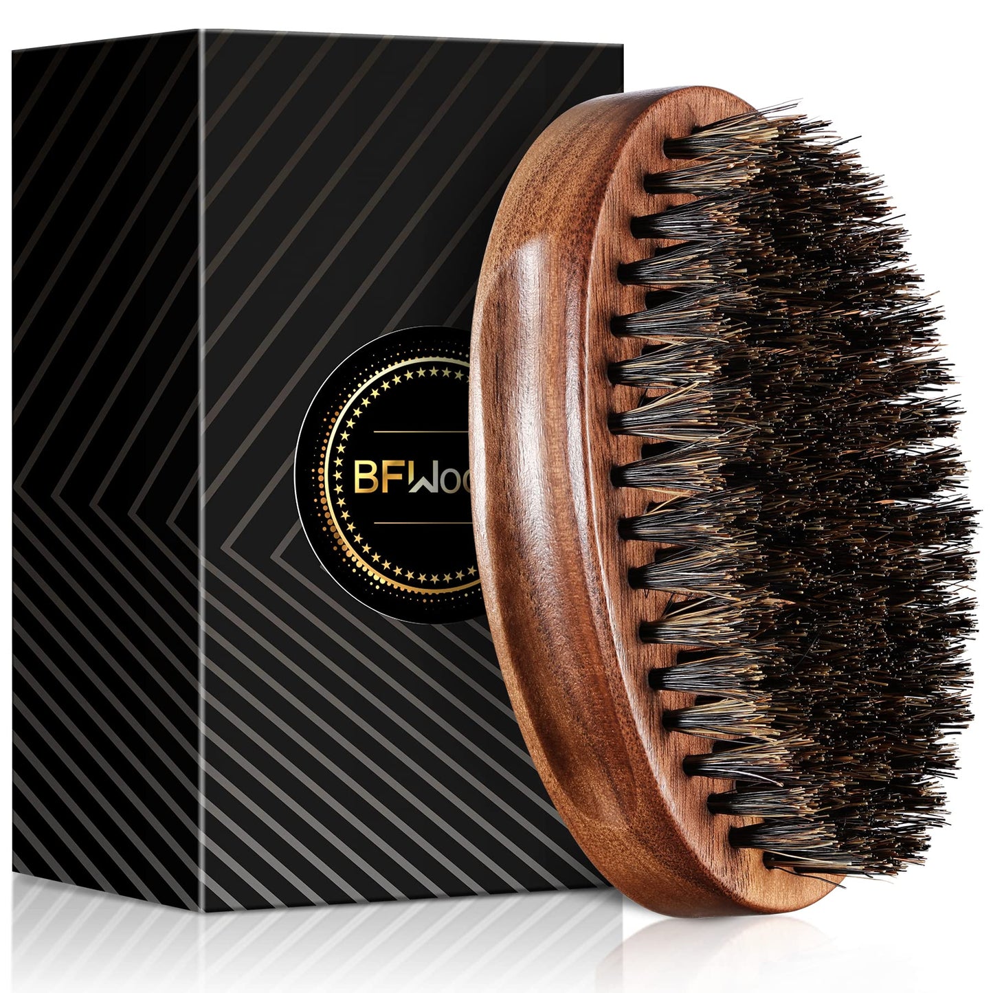 BFWood Boar Bristle Beard Brush - Black Wood Walnut Military Style