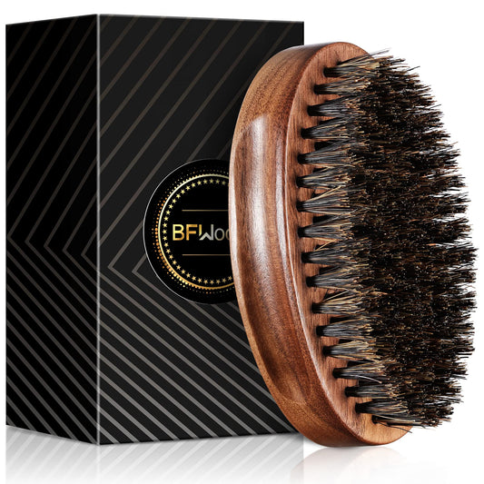 BFWood Boar Bristle Beard Brush - Black Wood Walnut Military Style