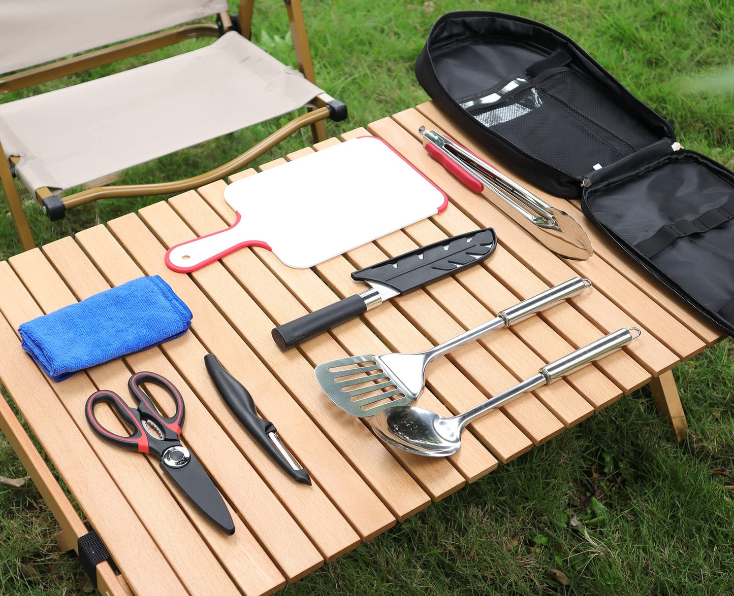 Bakecat Camping Cooking Utensils Set, 9Pcs Camping Kitchen Utensils Organizer Travel Set, Black