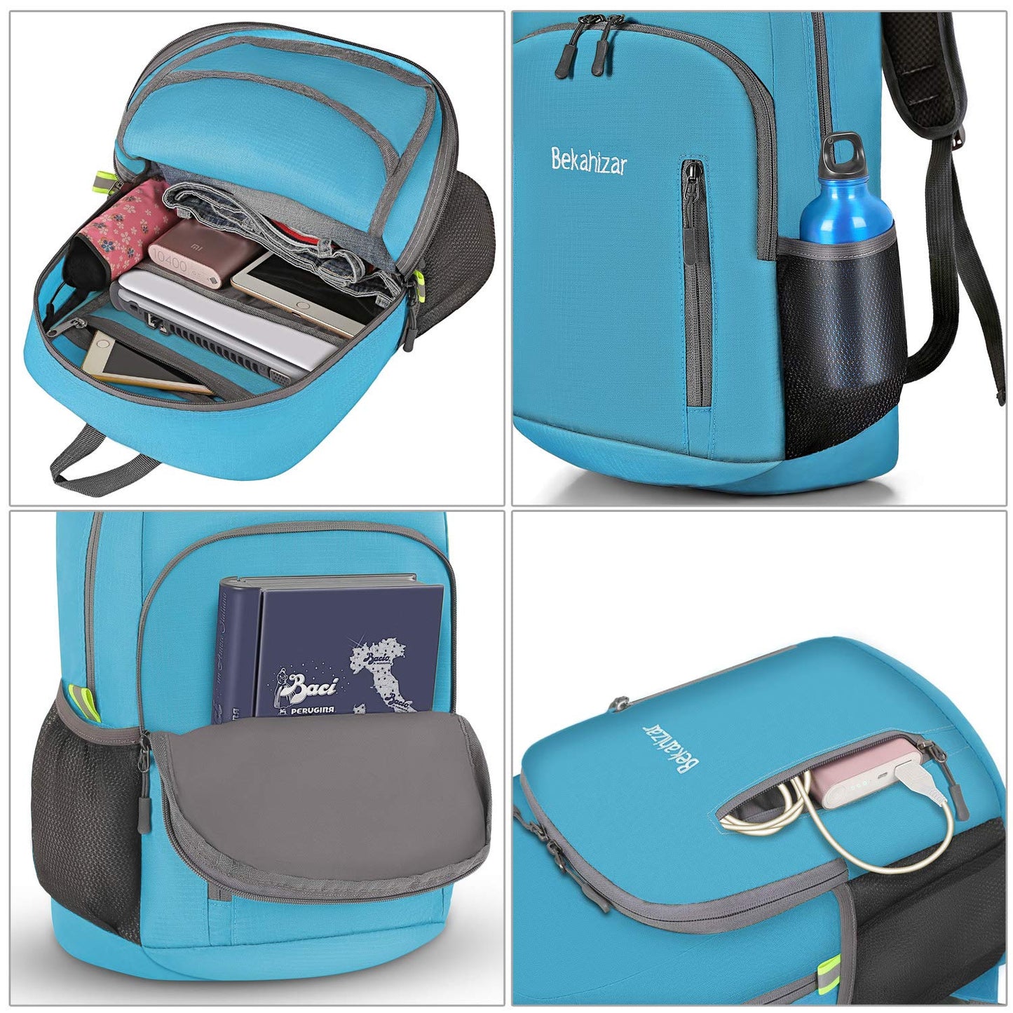 Bekahizar 20L Ultra Lightweight Backpack Foldable Hiking Daypack Rucksack Water Resistant Travel Day Bag for Men Women Kids Outdoor Camping Mountaineering Walking Cycling Climbing (Blue)
