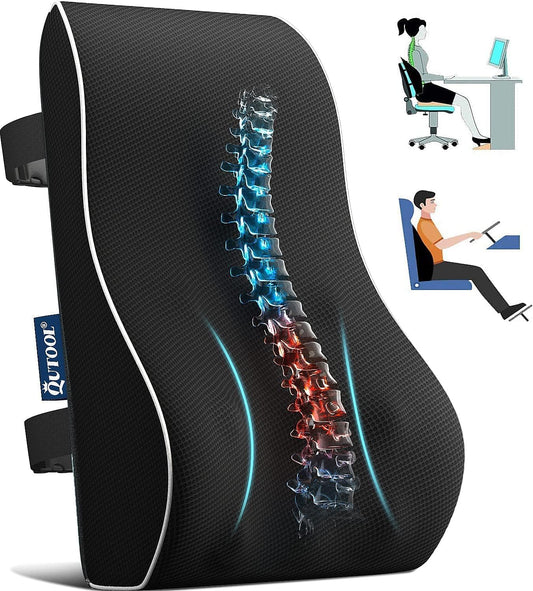 - QUTOOL Lumbar Support Pillow | Office Chair Car Memory Foam Back Cushion -