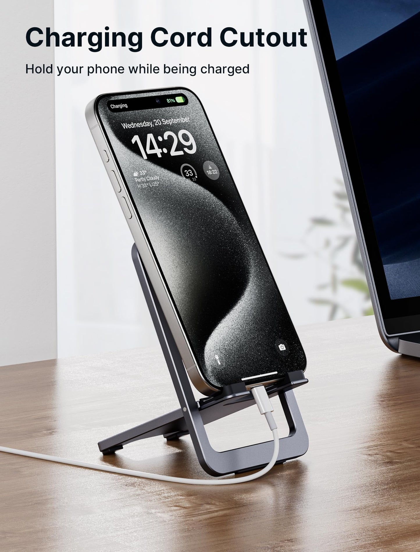 Cell Phone Stand, JSAUX Foldable Aluminum Adjustable Phone Holder for Desk Portable Travel Holder Office Desk Accessories Compatible for iPhone 15 14 13 12 11 Pro Max X Samsung S22 S21 A53 Switch Grey