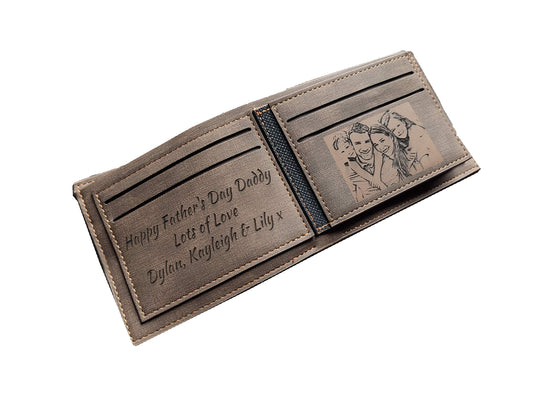 - Men's Custom Photo Engraved Brown Wallet -