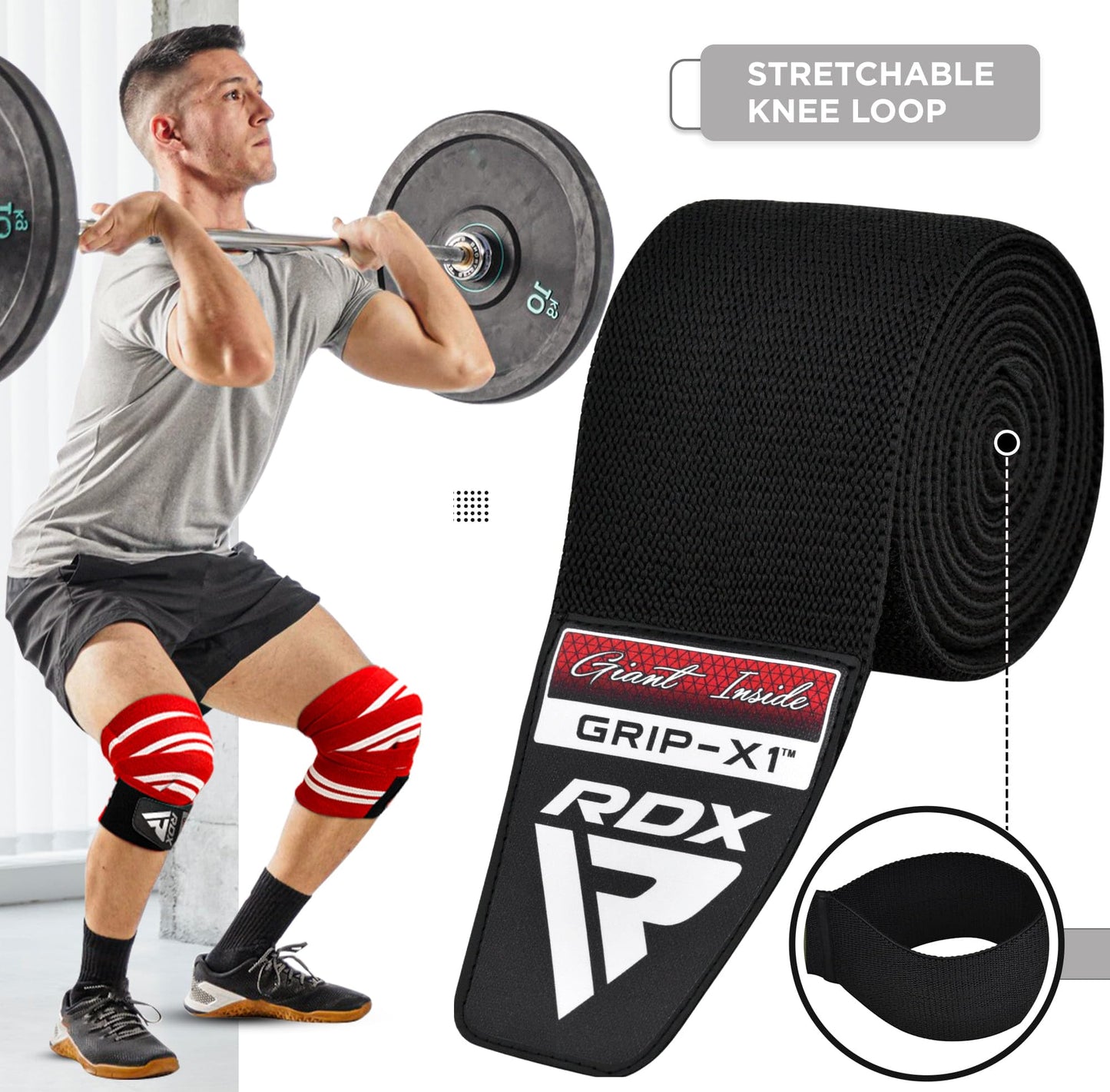 - RDX Knee Wraps Pair Weightlifting | IPL USPA Approved | 78” Elasticated Straps for Gym Workout -