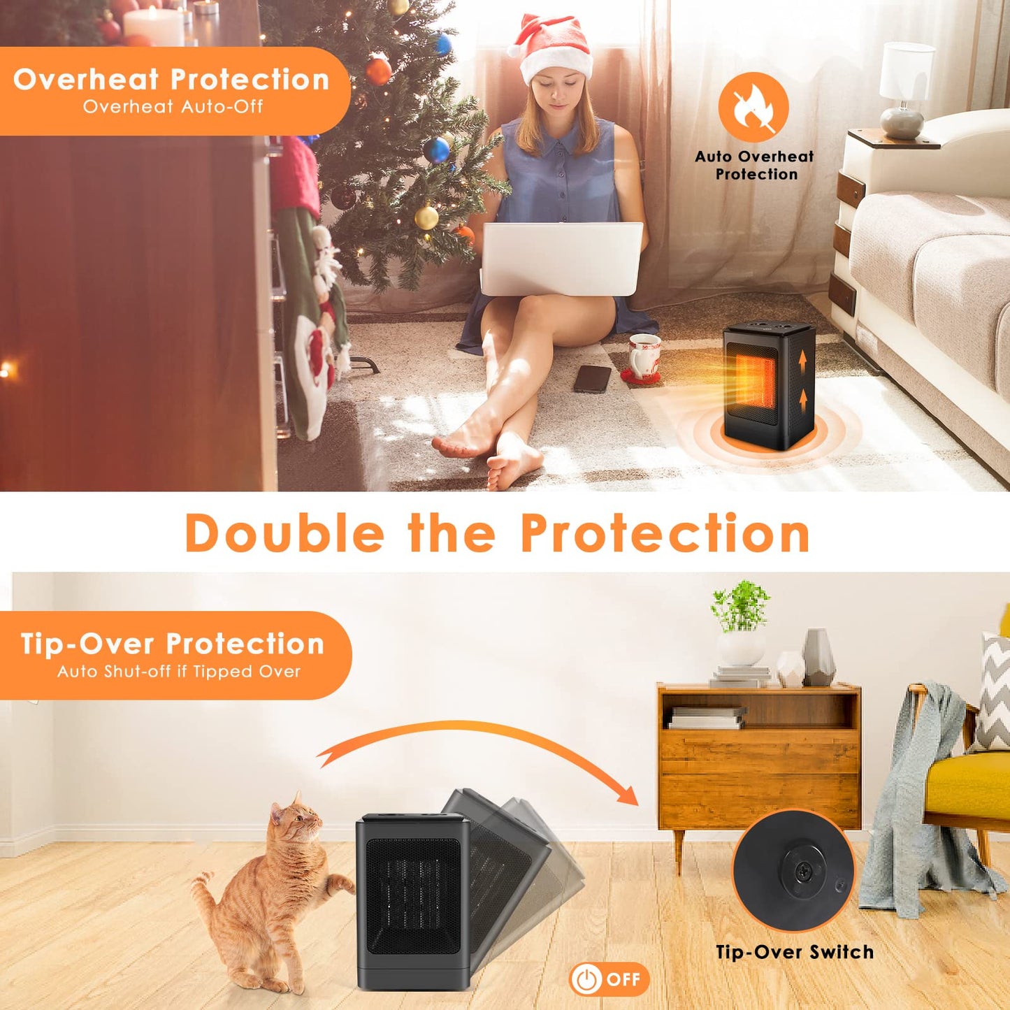 - Portable Space Heater | Fan Heaters for Home Low Energy Silent | 750W / 1500W -