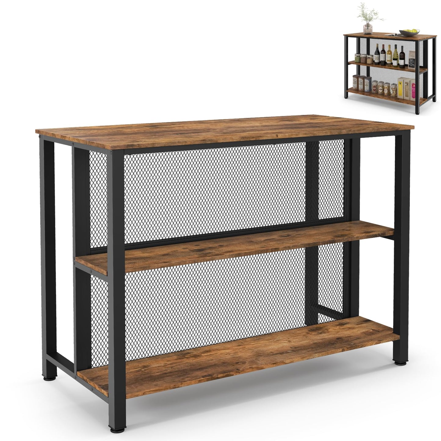 - TANGZON 3-Tier Bar Table | Metal Frame Rectangular Kitchen Table -
