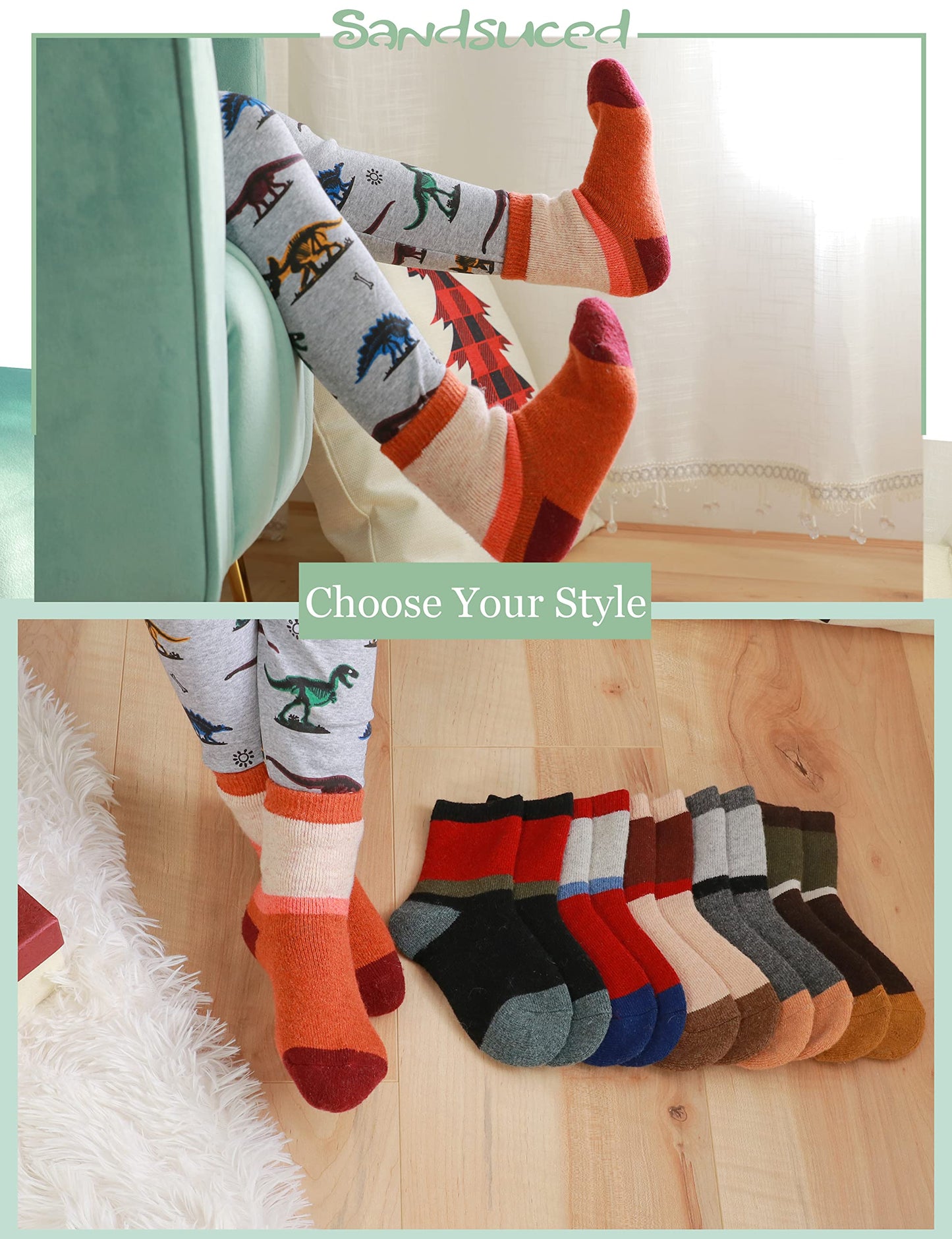 - Sandsuced Kids Warm Merino Wool Socks | Walking Toddlers Boys Girls Winter Thermal -