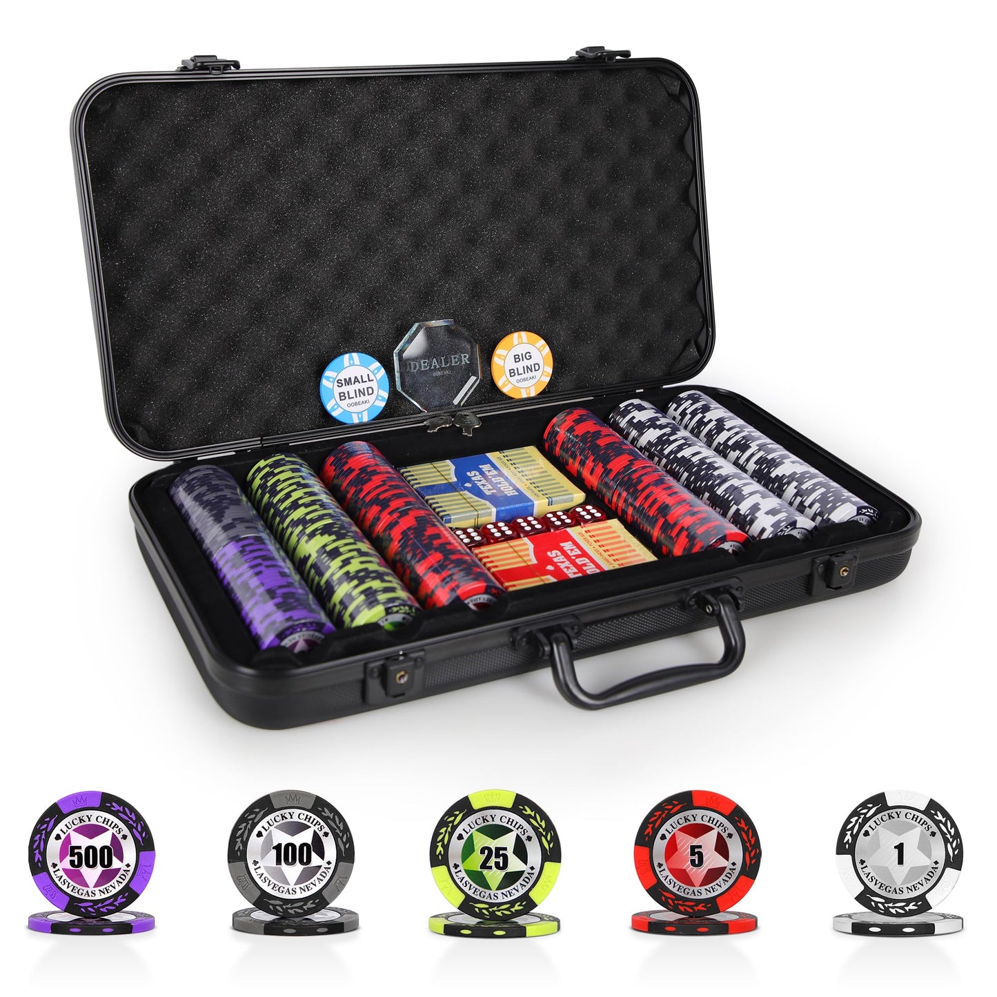 - ORIENTOOLS 300PCS Poker Chips Set | 2 Decks of Playing Cards, Dealer, Blind, Dice -