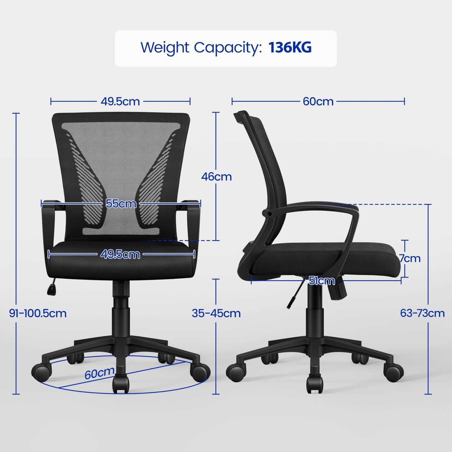 - Yaheetech Adjustable Office Chair, Ergonomic Mesh Swivel Chair For Office.