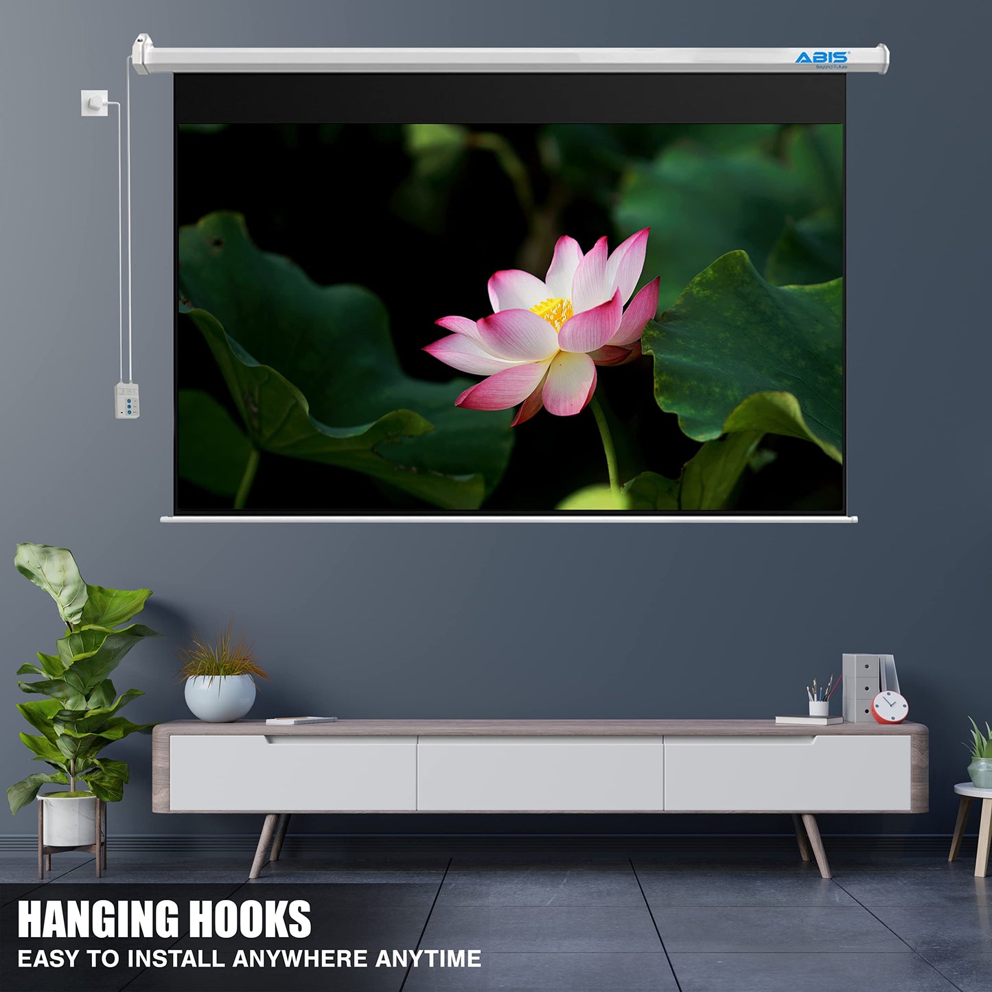 ABIS 84" Electric Motorised Projector Screen | Support 16:9 Aspect Ratio Resolution FHD, 2K to 8K | Perfect for Meeting, School, Home, Theatre, Cinema Indoor