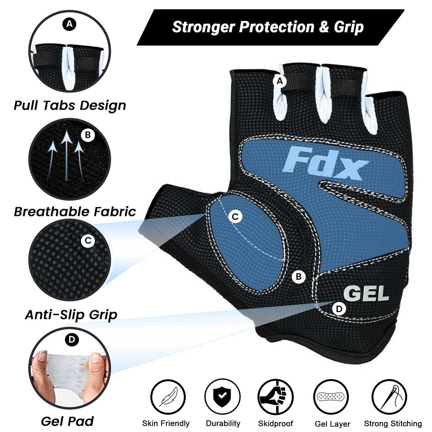 - FDX Half Finger Cycling Gloves | Breathable | Gel Padded Protection | Anti-Slip -