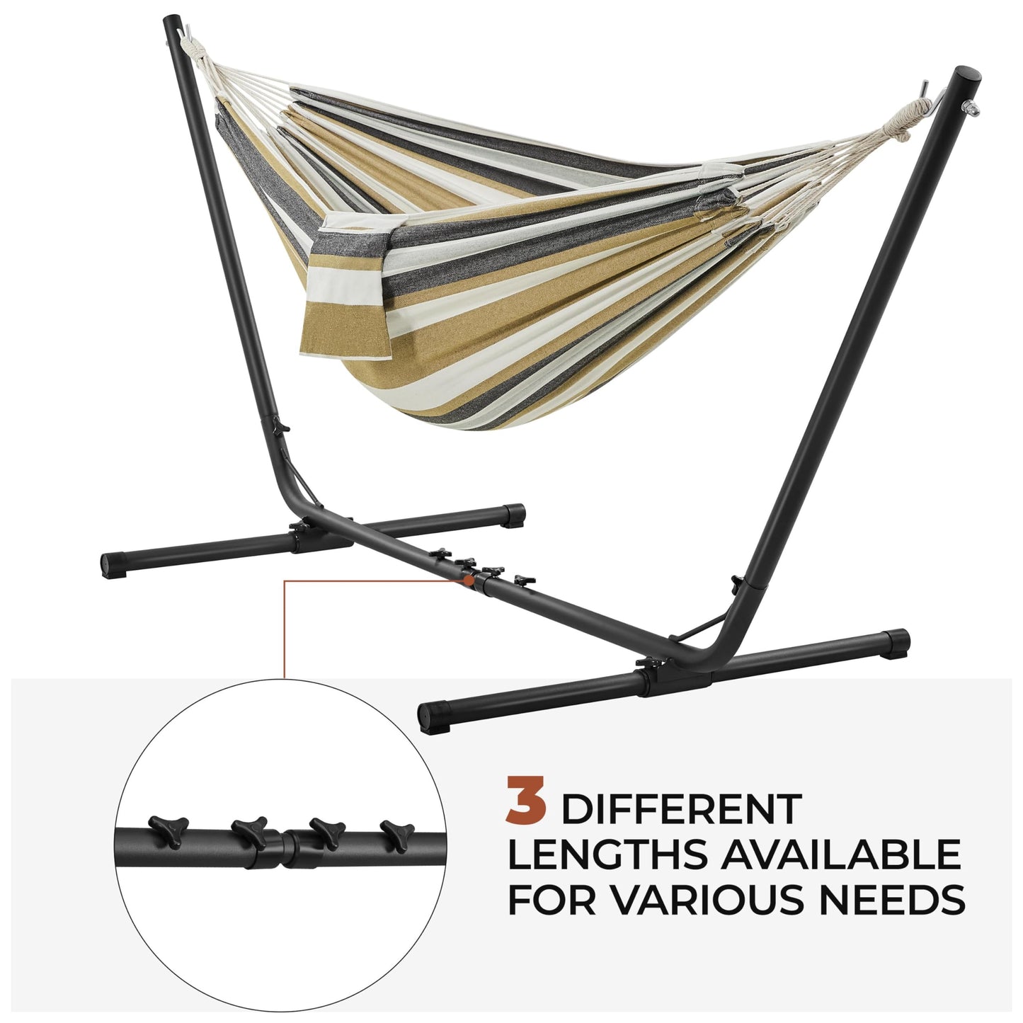 - Yaheetech Hammock with Stand Set, 2-seater Cotton Hammock with Adjustable Metal Frame.