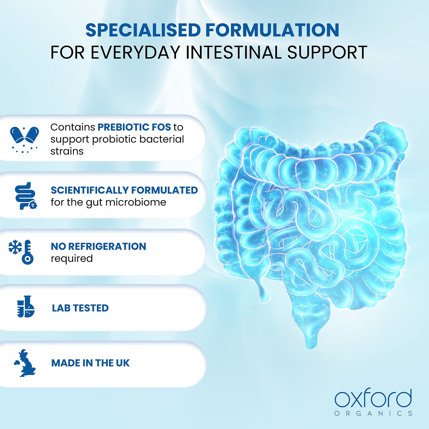 Advanced Probiotics for Gut Health | Scientifically Formulated Pre & Probiotic Gut Health Supplements | 60 Specialised Capsules with 5 Billion Bacterial Cultures, 100 Billion CFU/g Source | Made in UK