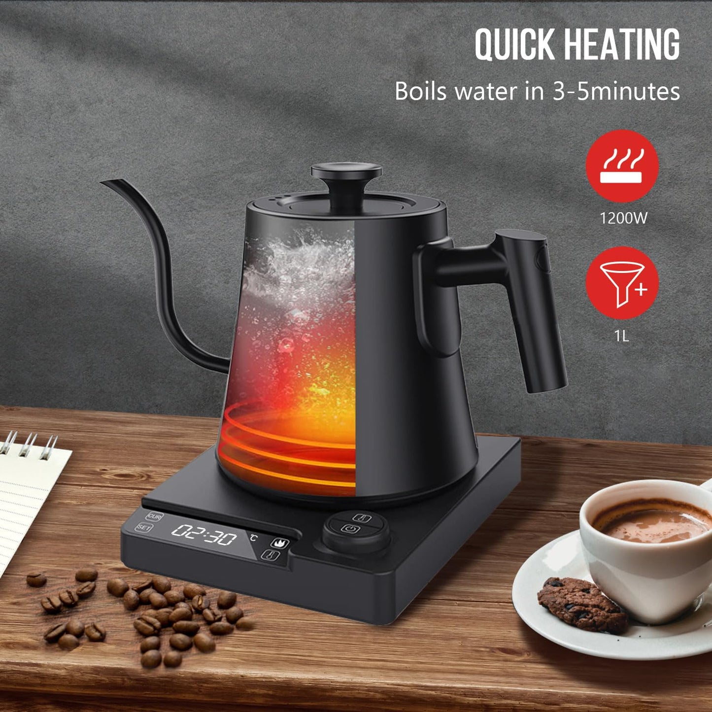 - TEEUCNY Gooseneck Electric Kettle | Pour Over Kettle for Coffee and Tea |  Stainless Steel | Quick Heat | 1L -