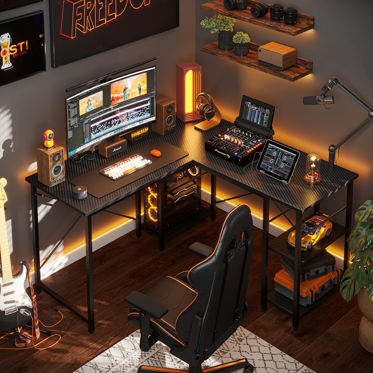 Bestier 192CM Reversible L Shaped Desk with Shelves 120CM Industrial Corner Desk Long Stable Computer Workstation with 2 Cable Holes