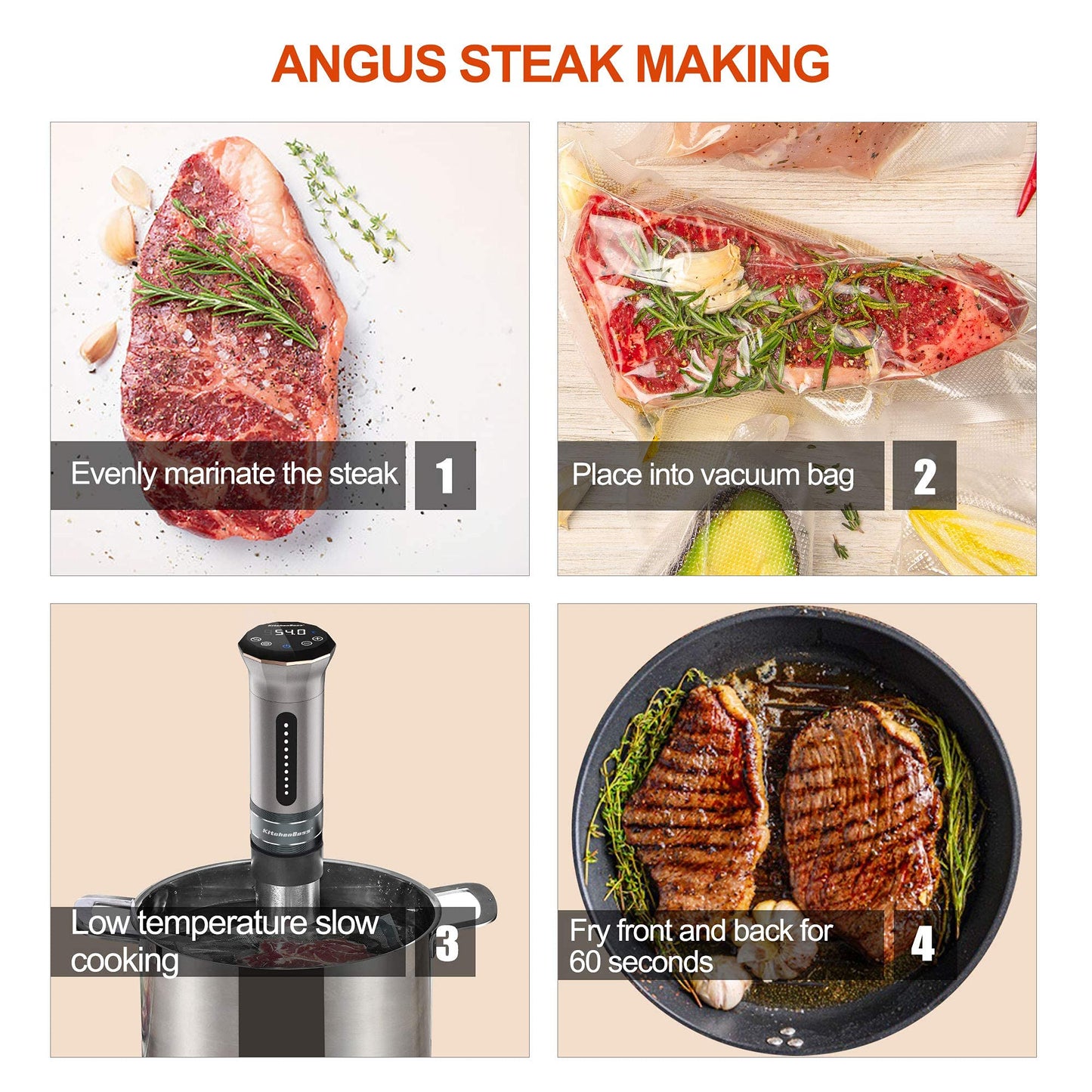 - KitchenBoss Sous Vide Cooker Ultra-Quiet Immersion-Circulator | Stainless Steel | G300 Silver Machine Brushless DC Motor -