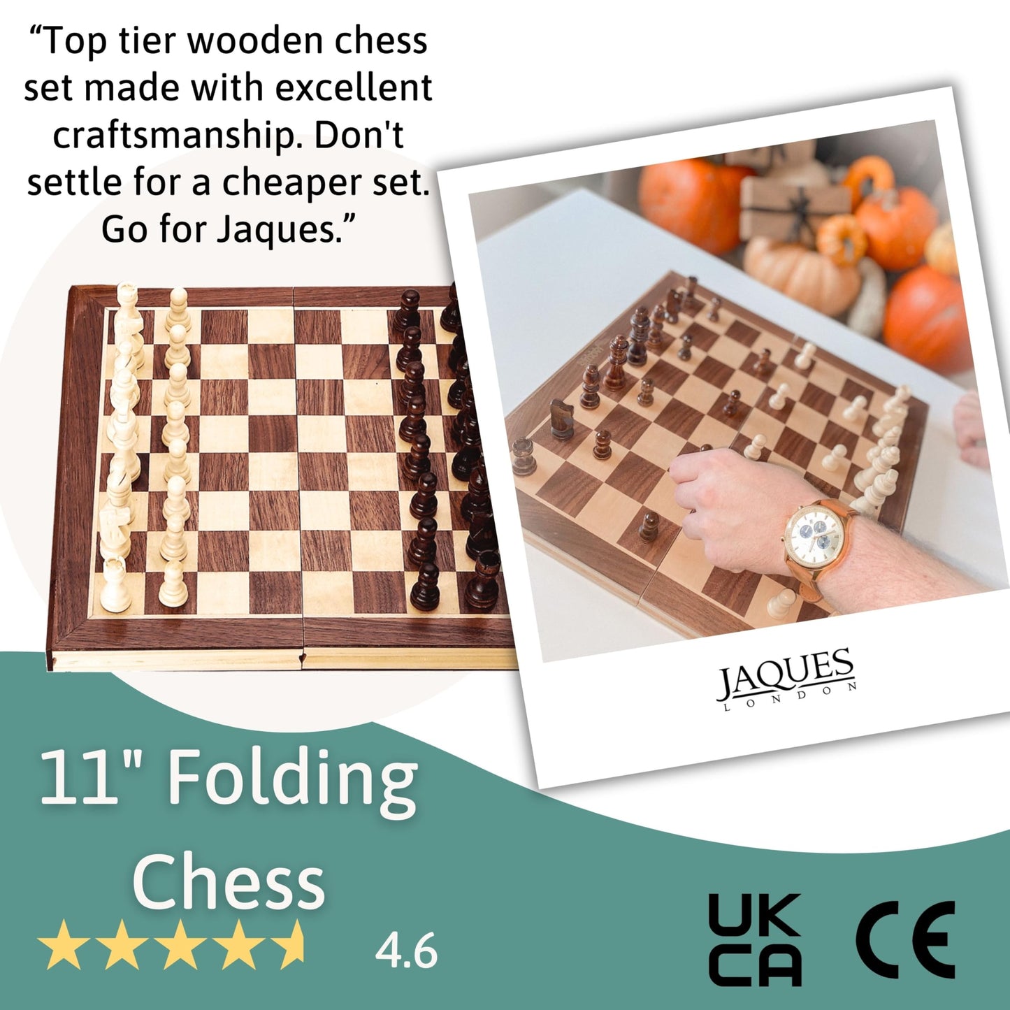 - Jaques of London Wooden Chess Set | Folding Chess Board & Pieces -
