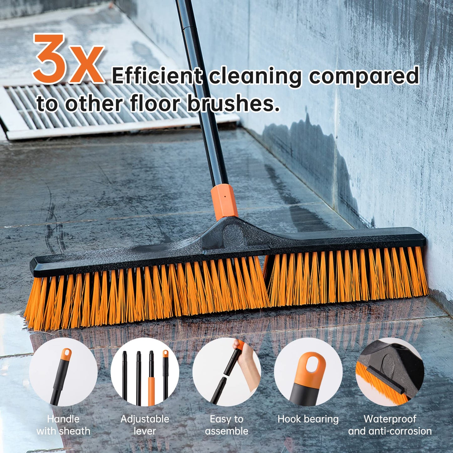 - Garden Broom | Yard Brush Heavy Duty Outdoor 2-1 CLEANHOME 166cm -