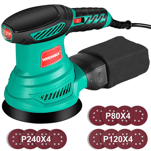 - HYCHIKA Orbital Sander | 300W 13000RPM Random Orbital Sander | 6 Variable Speeds | 125mm 12Pcs Sandpapers | Electric Sander with Dust Collection -