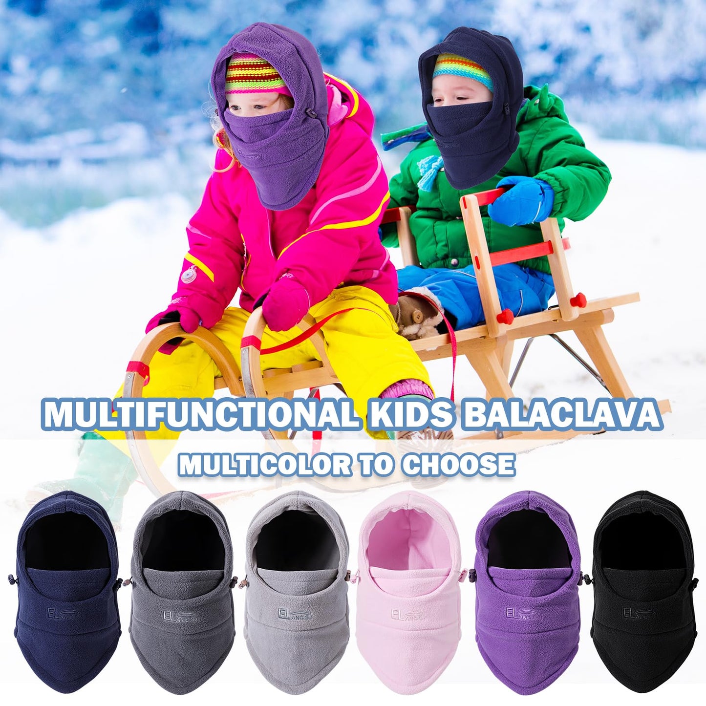 AYPOW Kids Winter Thermal Fleece Balaclava, Multifunctional Windproof Adjustable Face Cover Ski Mask, Warm Fleece Hat Cap Hood Neck Warmer Scarf for Boys Girls Cycling Skating Hiking Outdoor Sports