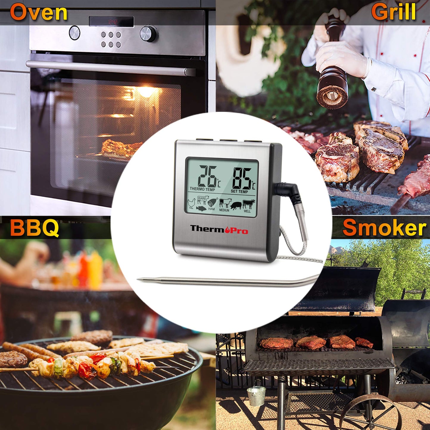 - ThermoPro TP16 Digital Meat Cooking Thermometer | Stainless Steel Long Food Temperature Probe -