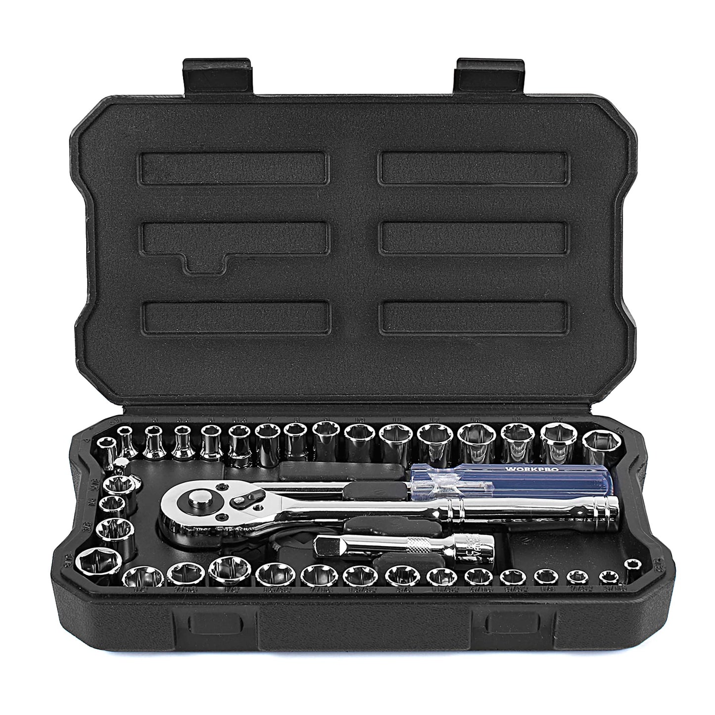 - WORKPRO 39-Piece Drive Socket Set 1/4''3/8'', CR-V Metric and Imperial Sockets with Quick-Release Ratchet Wrench, Compact Sockets Set for Car Repair