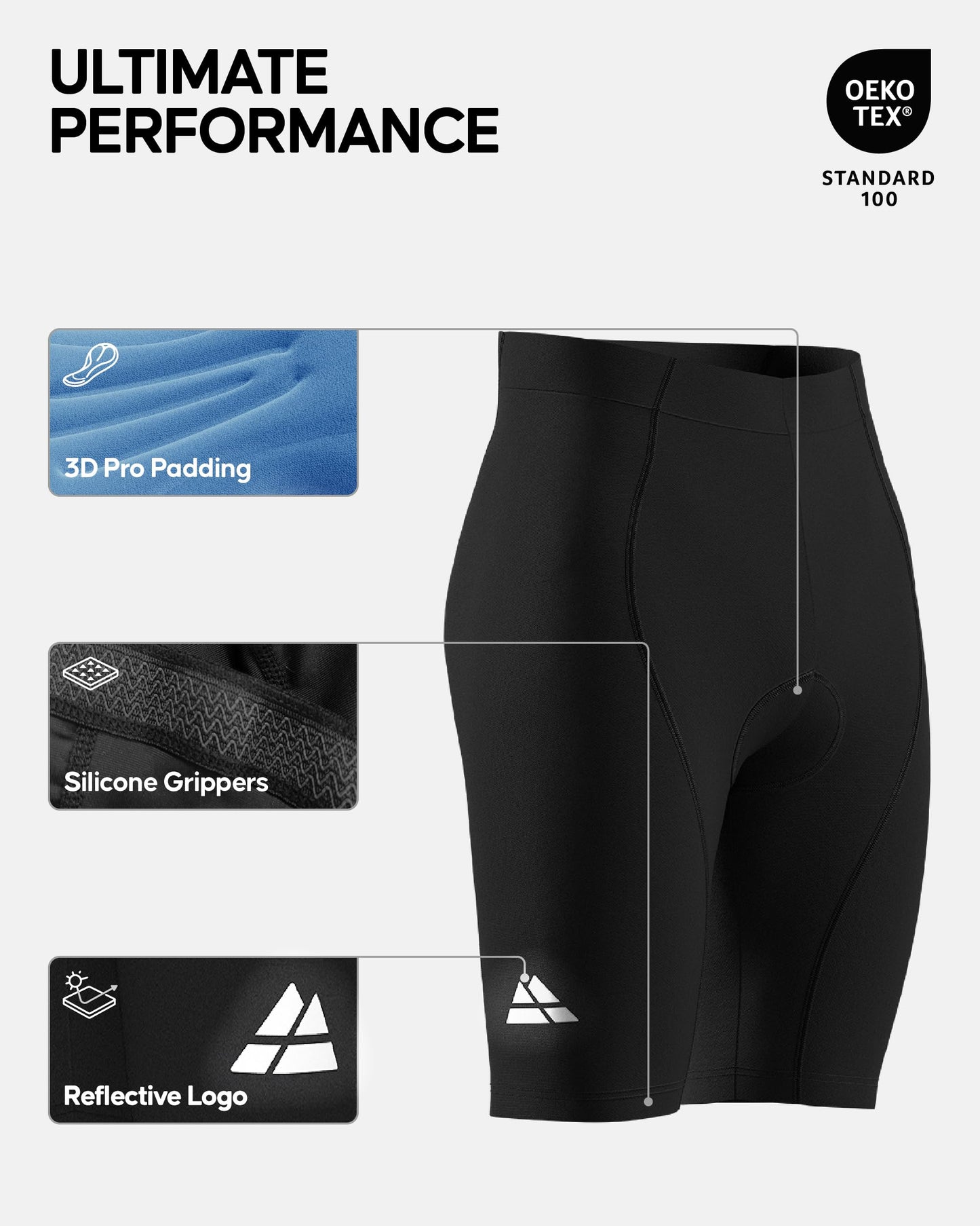 DANISH ENDURANCE Padded Cycling Shorts, Mountain Bike Gear, Quick Dry, for Men, Black/Black, M