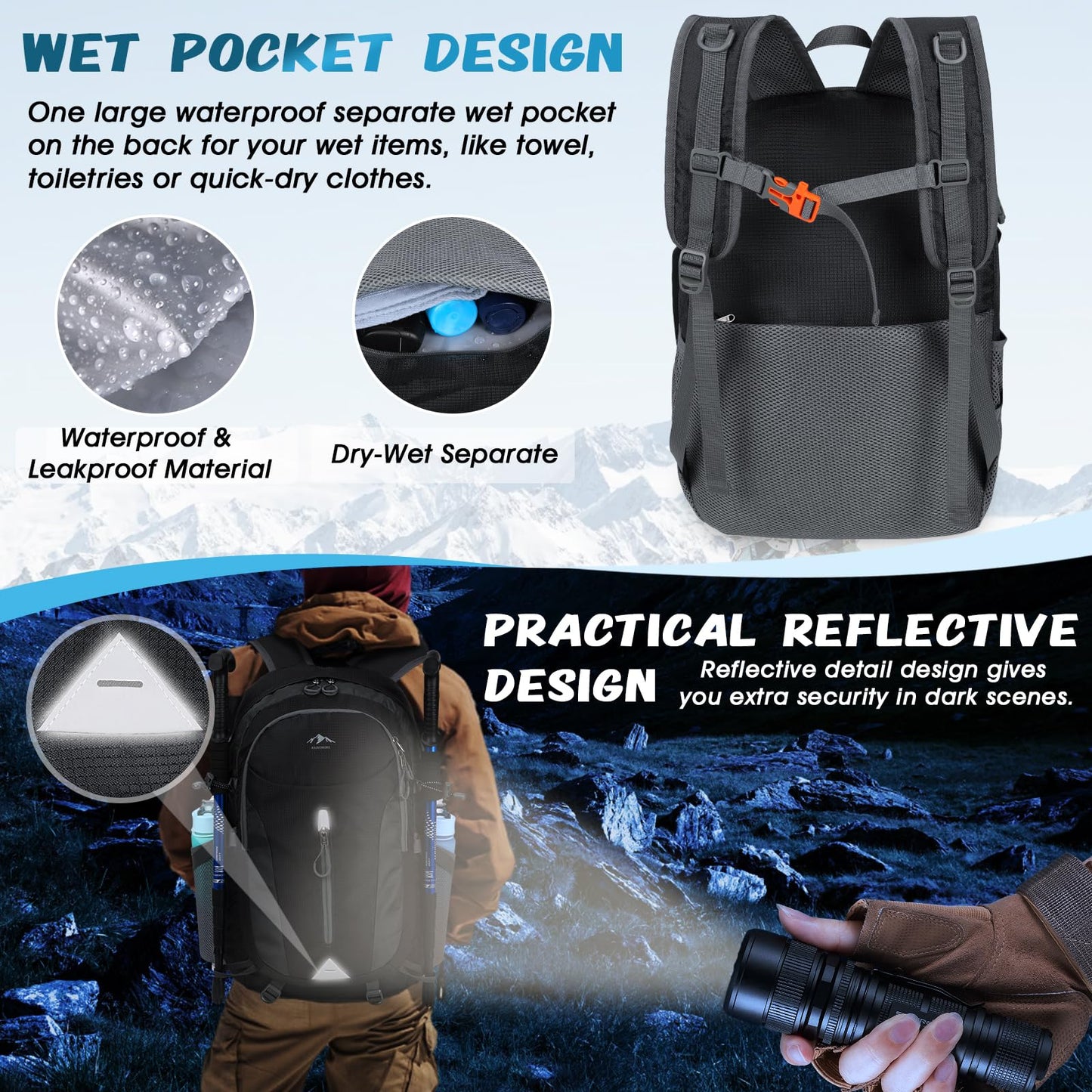 - RAINSMORE Hiking Backpack | 40L Lightweight Foldable Rucksack -