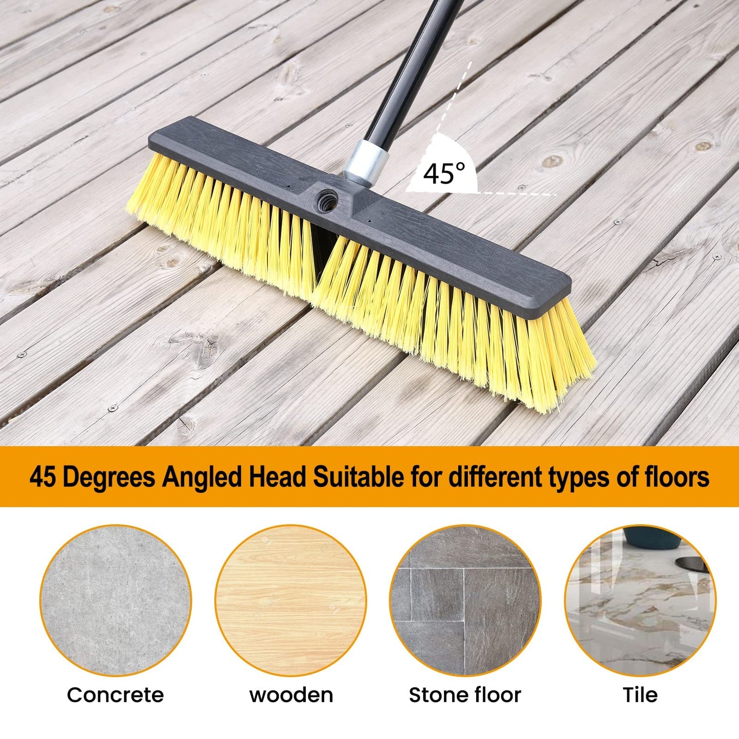 - Garden Broom Outdoor Heavy Duty | Telescopic Long Handle with Stiff Bristles | Concrete Brooms Floor Brush -
