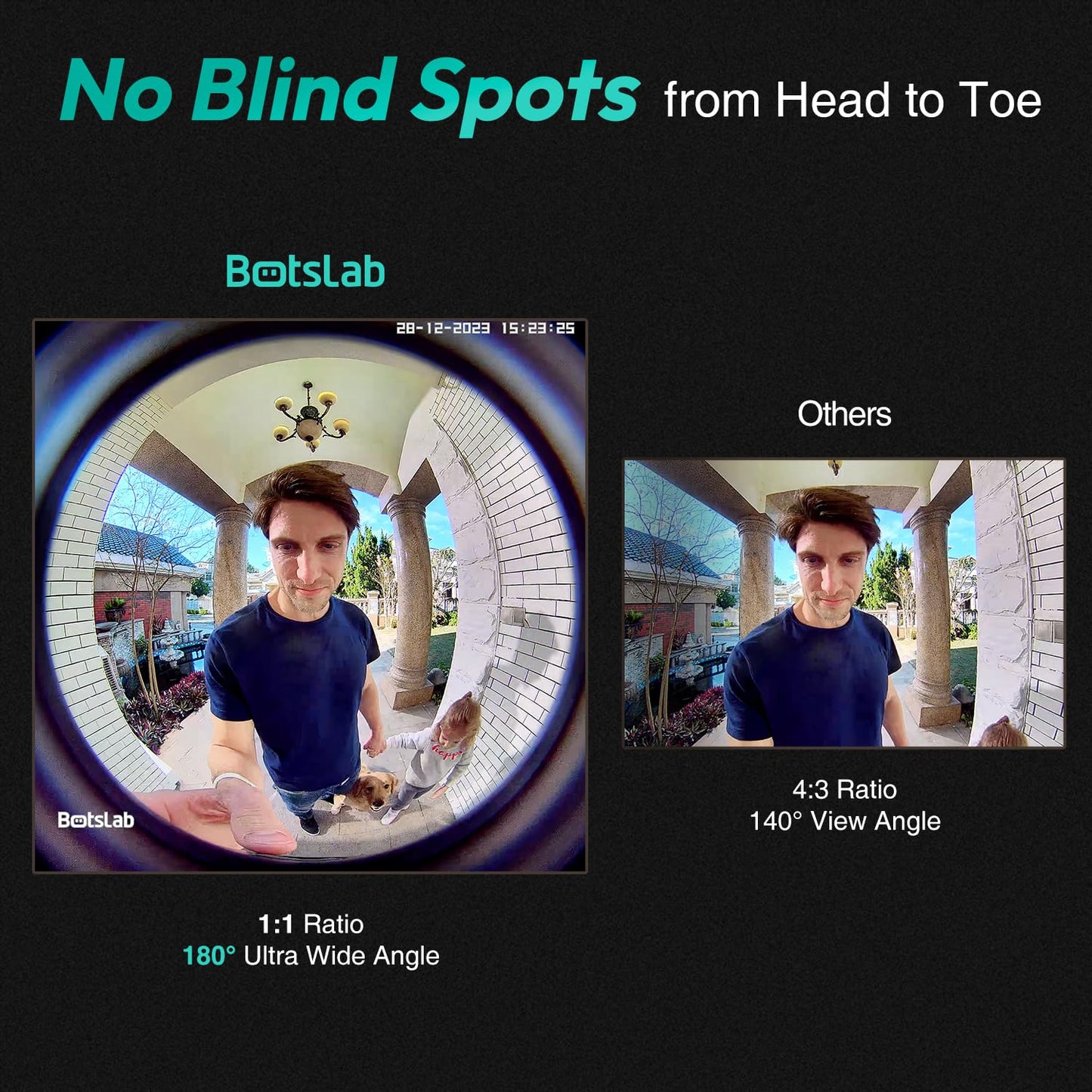 BOTSLAB 5MP Video Doorbell Camera Wireless, No Monthly Fee, 180° Wide Angle, 210-Day Battery Life, 32GB Local Storage, 2.4/5G WiFi, Human Detection, Easy Installation, 2-Way Audio Camera Doorbell