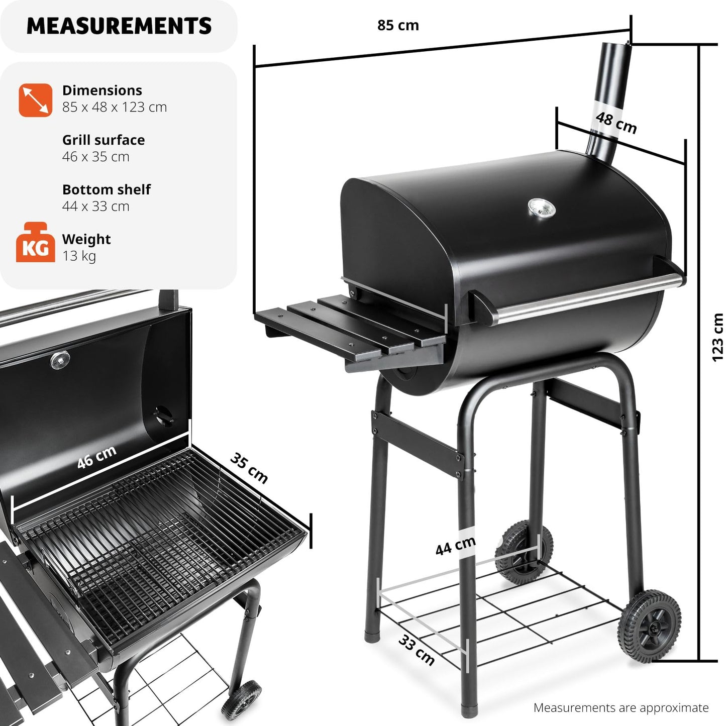 - tectake® BBQ | Charcoal & Wood | Built-in Thermometer | Adjustable Ventilation -