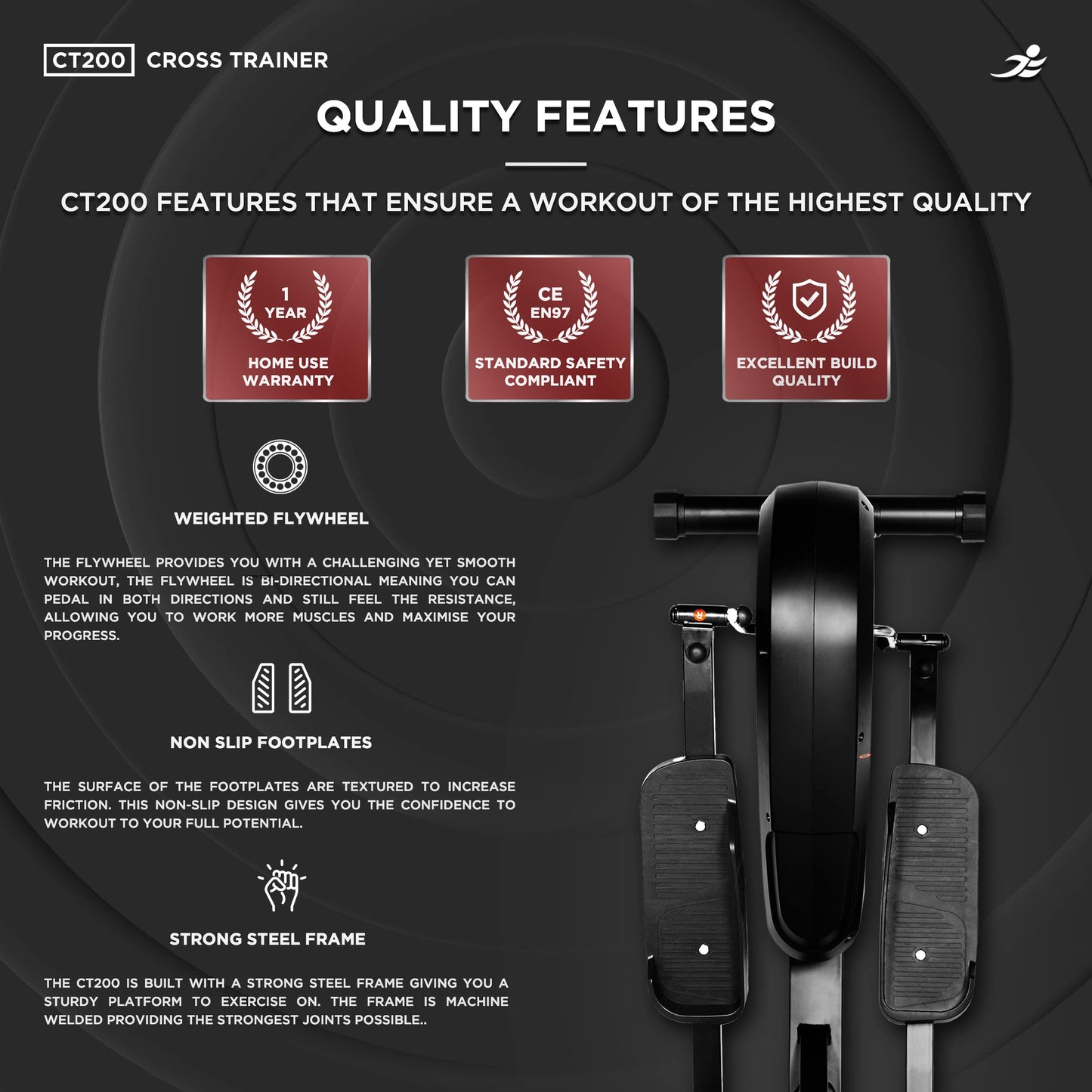 - JLL CT200 Home Elliptical Cross Trainer | 2024 Model | 8 Level Magnetic Resistance | Cardio Workout, Advanced Momentum Mechanism to resemble 10kg | Console Display with Heart Rate Sensor -