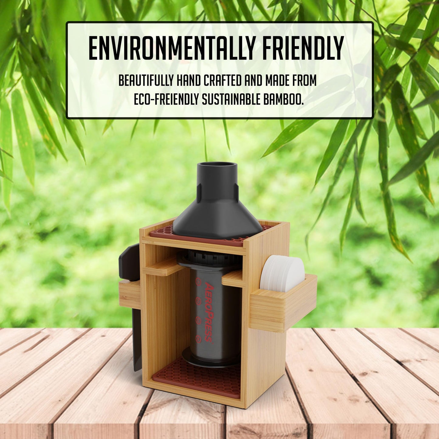 - HEXNUB – Bamboo Organizer for AeroPress | Compact Coffee Caddy Station -