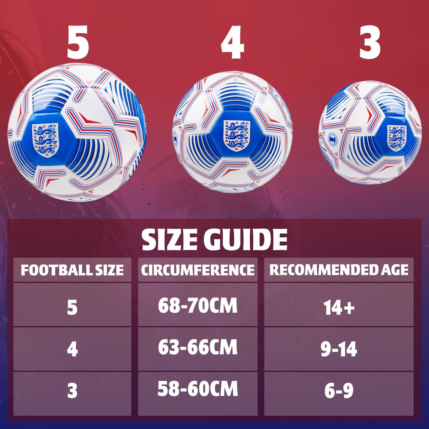 - England FA Football | Soccer Ball | Training Football Size 3, 4 or 5 -