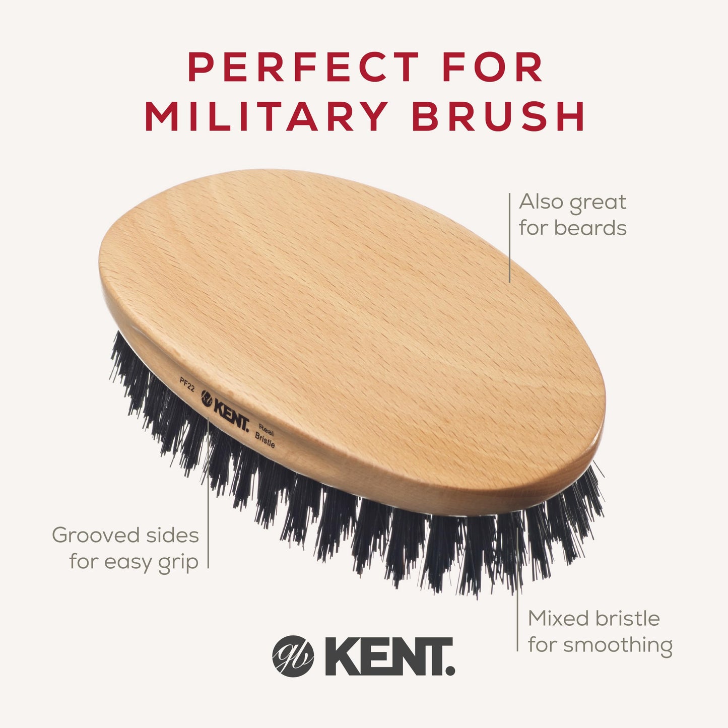 - Kent Military Oval Beech and Bristle Hairbrush -