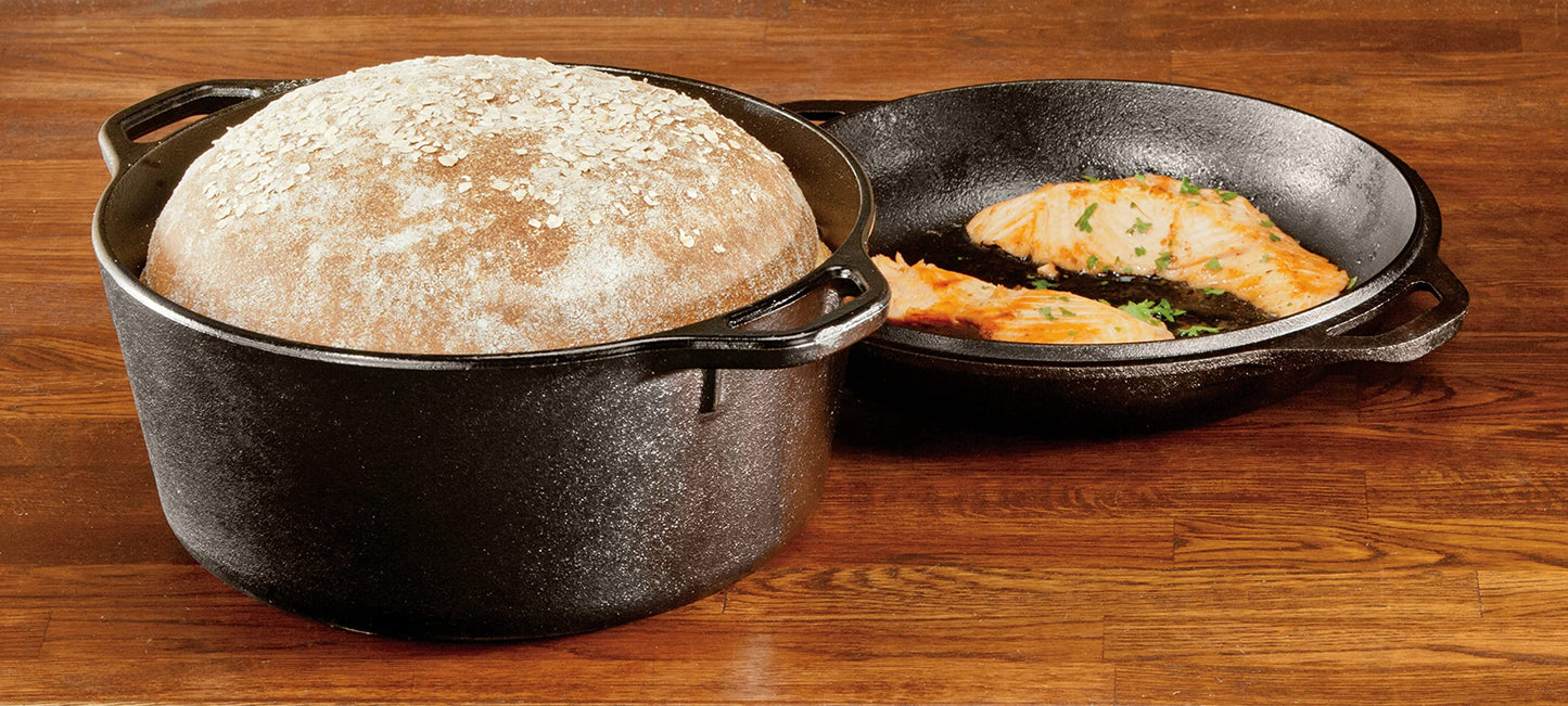 - Lodge L8DD3 4.73 litre / 5 quart Pre-Seasoned Cast Iron Double Dutch Oven -