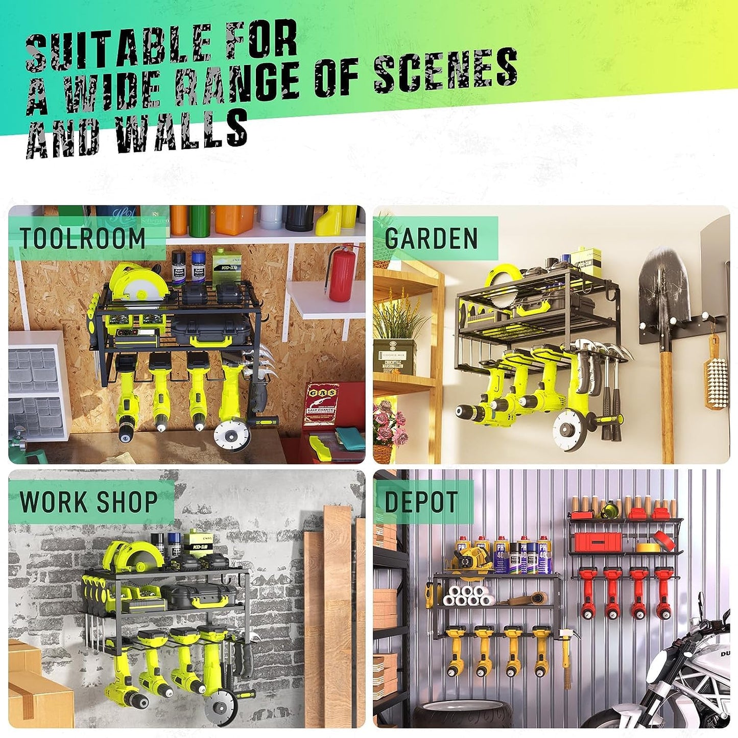 - WELDUN Power Tool Organizer Storage Rack, Wall Mount Drill Holder