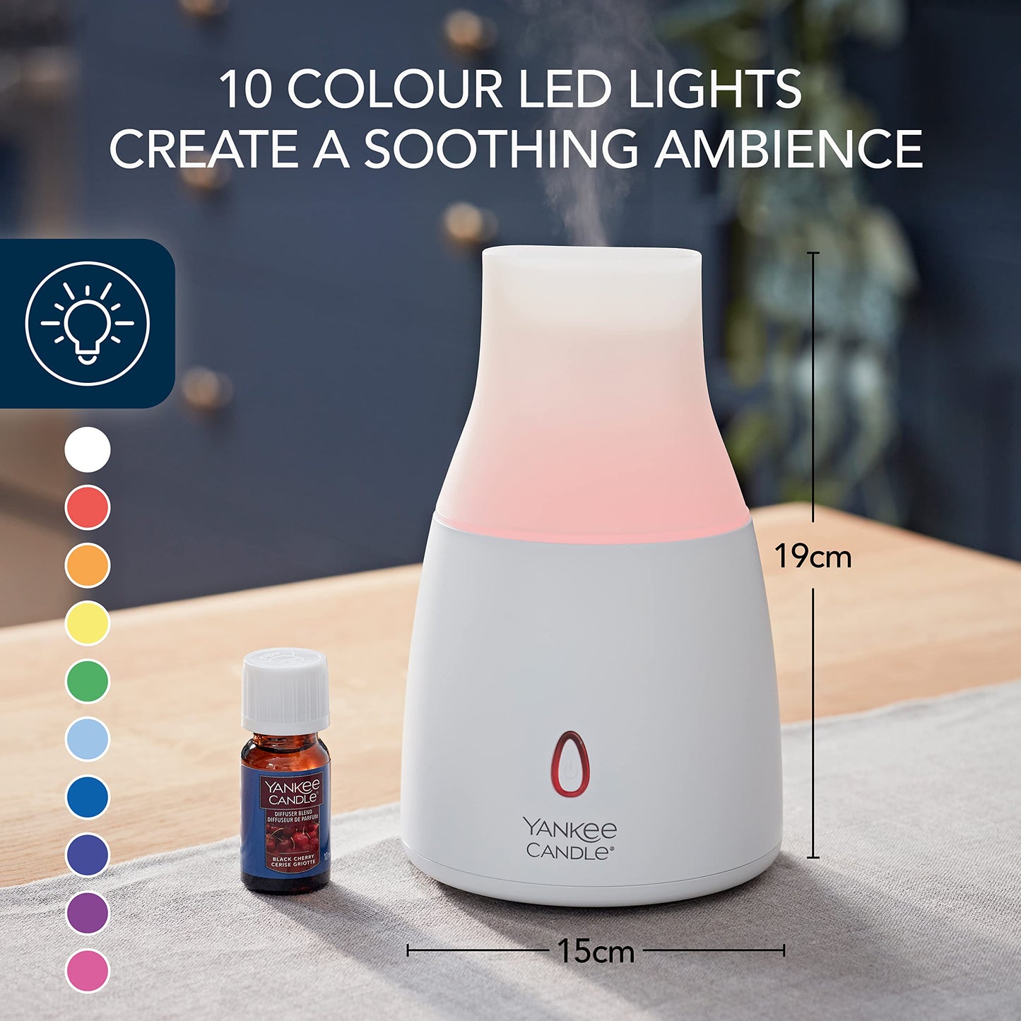 - Yankee Candle Ultrasonic Aroma Diffuser Kit | Black Cherry Aroma Diffuser Oil | LED Colour Changing | Auto Off Timer | Quiet Operation | UK Plug