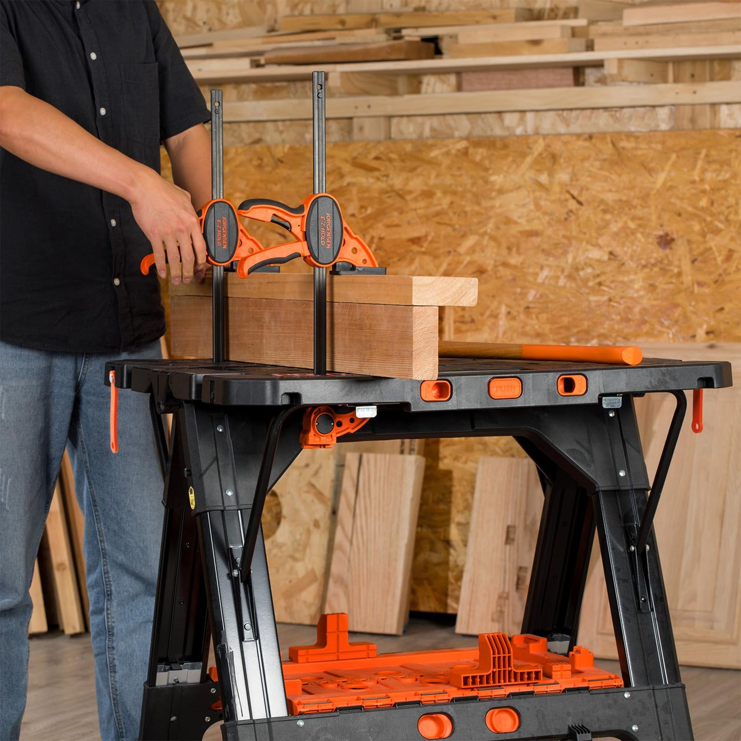 - PONY 2-in-1 Folding Workbench | Max Weight 227 kg | Comes With Tool Tray, 79 x 89 x 63.5 cm -