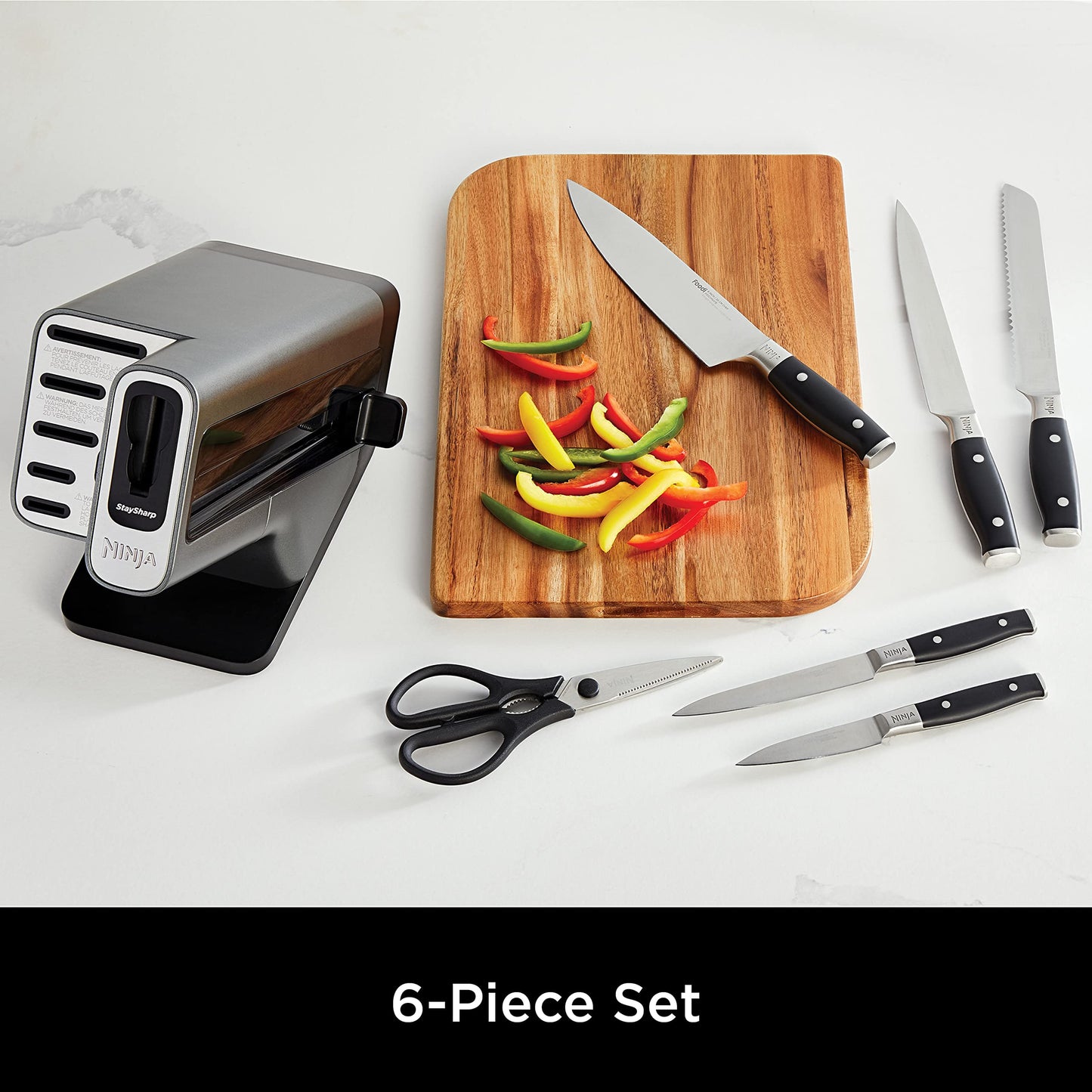 - Ninja Foodi StaySharp Knife Block | Integrated Sharpener | 5 Knives and Scissors (1 pair) -