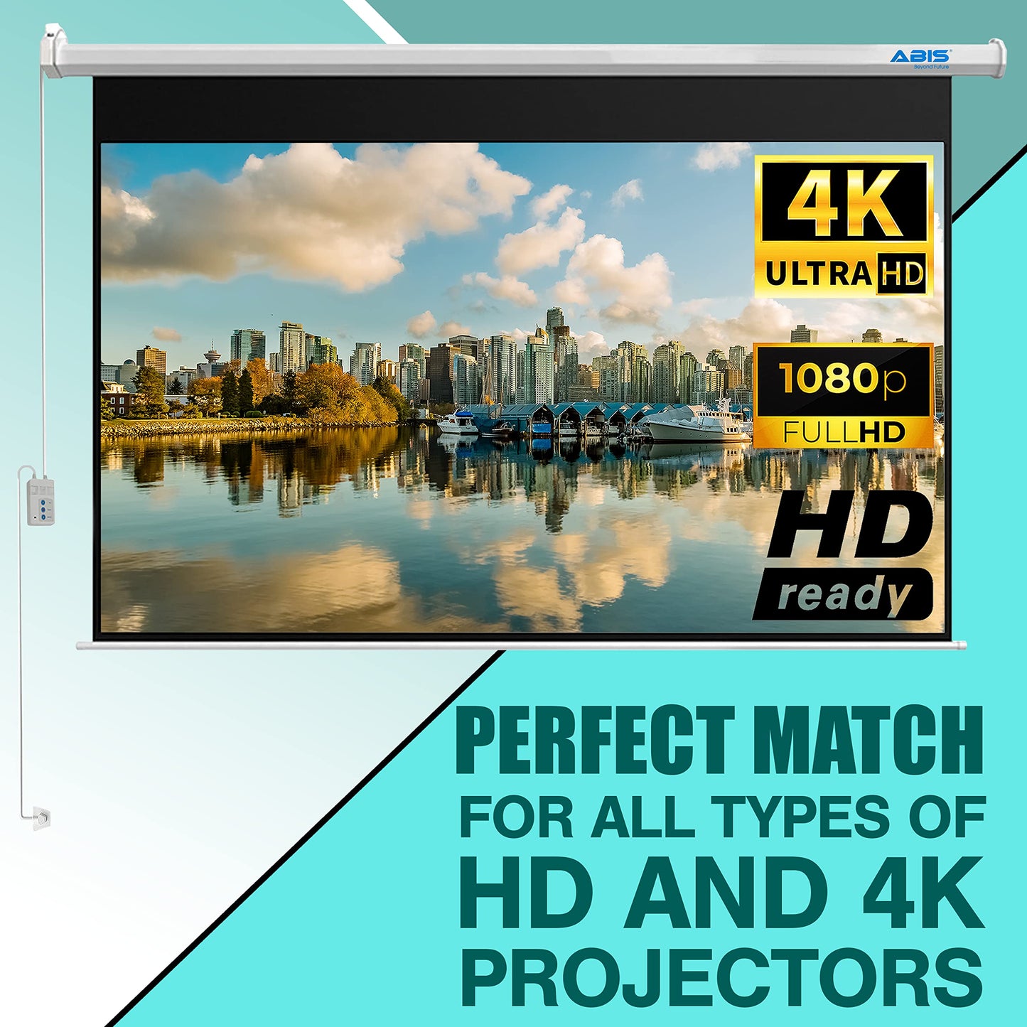 ABIS 84" Electric Motorised Projector Screen | Support 16:9 Aspect Ratio Resolution FHD, 2K to 8K | Perfect for Meeting, School, Home, Theatre, Cinema Indoor