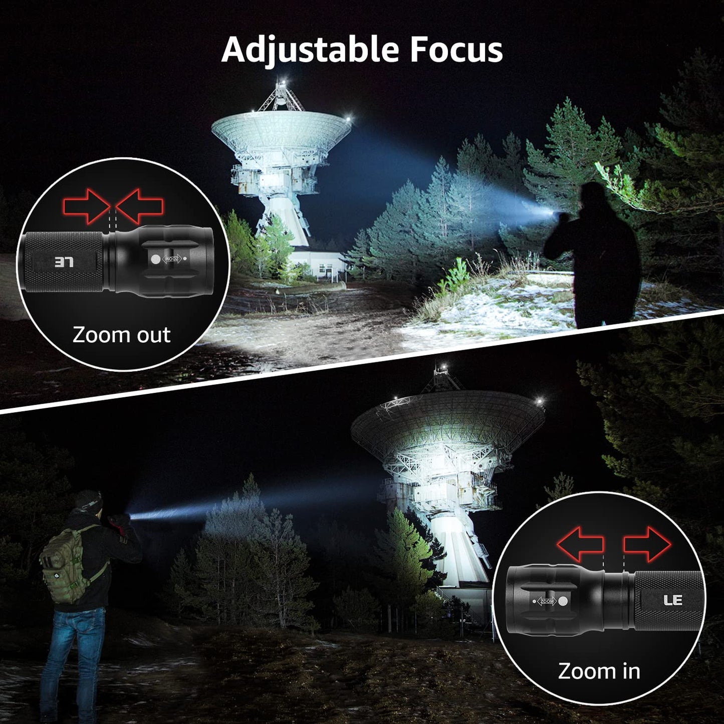 - LE LED Torch Battery Powered | LE1000 Super Bright Hand Flashlight | Adjustable Focus -