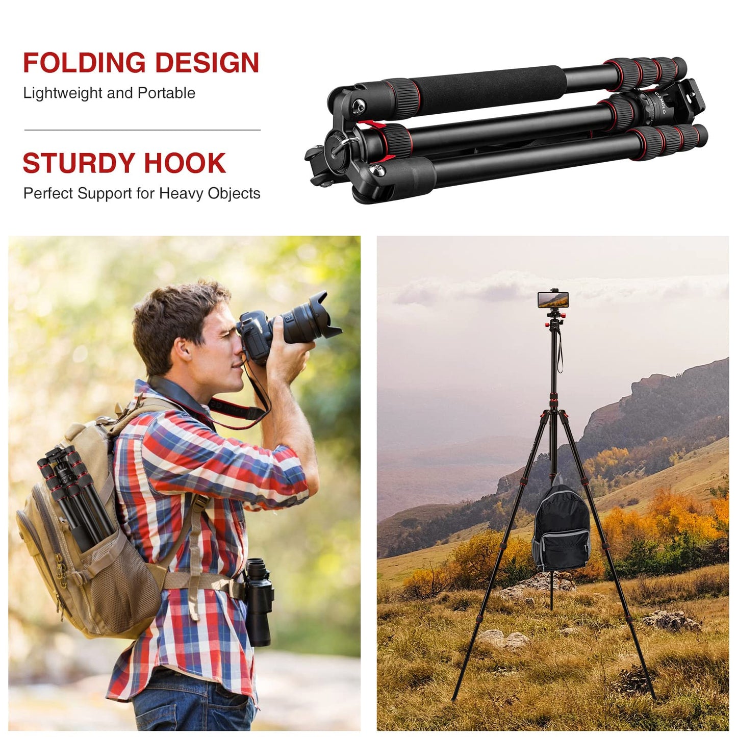 CAMOLO 75" Camera Tripod DSLR Tripod for Travel Aluminum Camera Tripod Monopod 360° Panorama Ball Head with Quick Release Plate Professional Tripod with Carry Bag Phone Mount w Cold Shoe 33 lbs Load