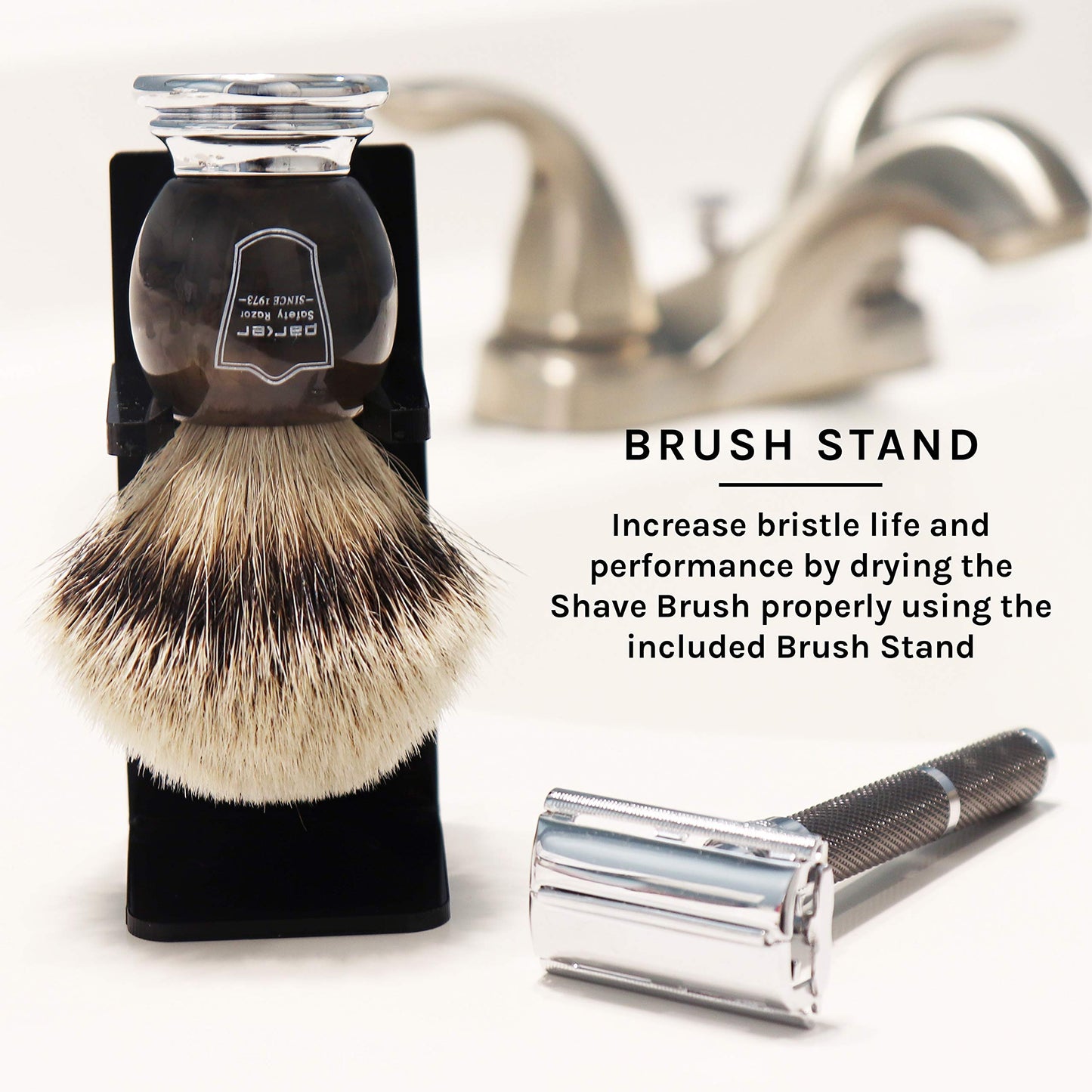 - Parker Safety Razor | 100% Silvertip Badger Bristle Faux Horn Handle Shaving Brush -