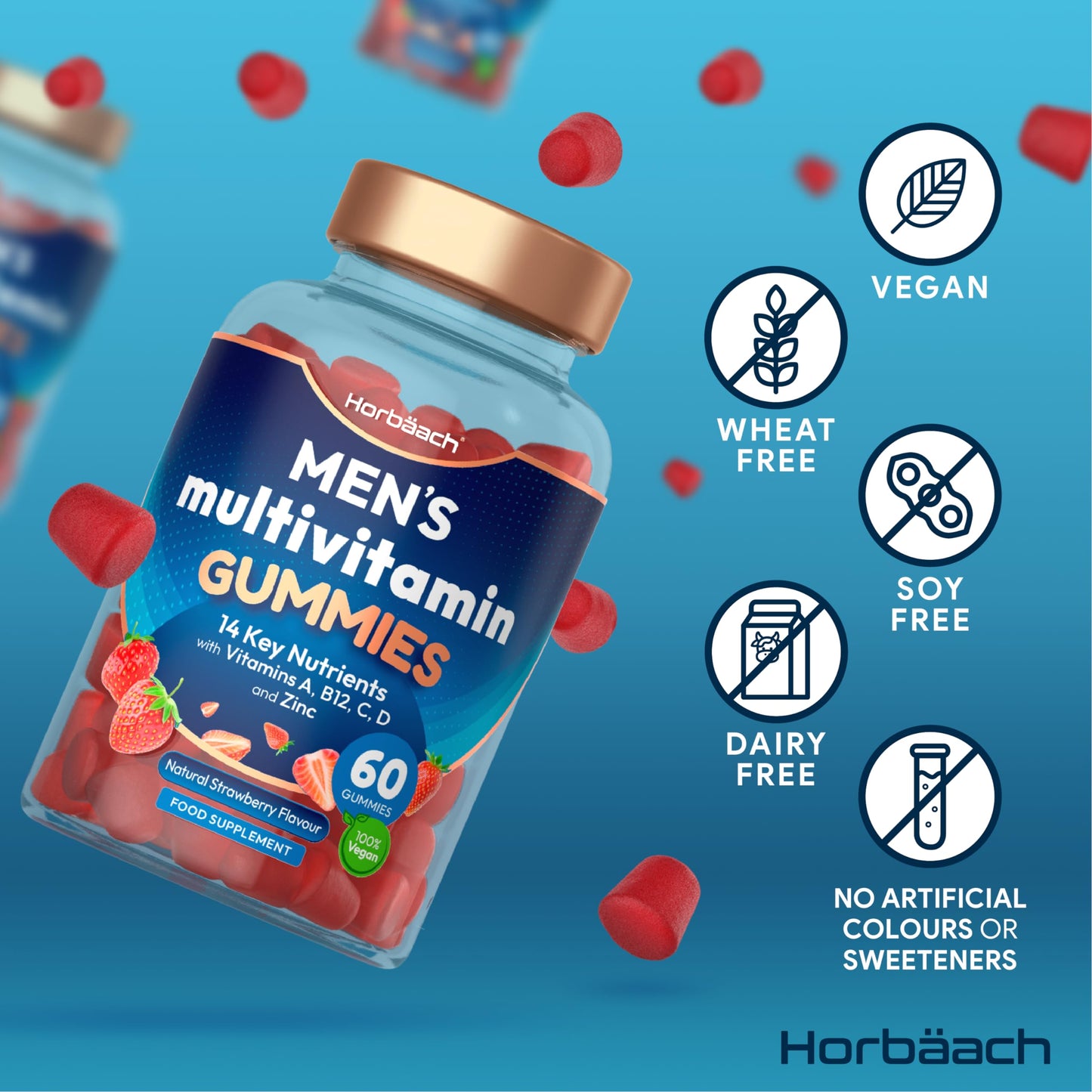 - Multivitamin Gummies for Men | 60 Count | Natural Strawberry Flavour -