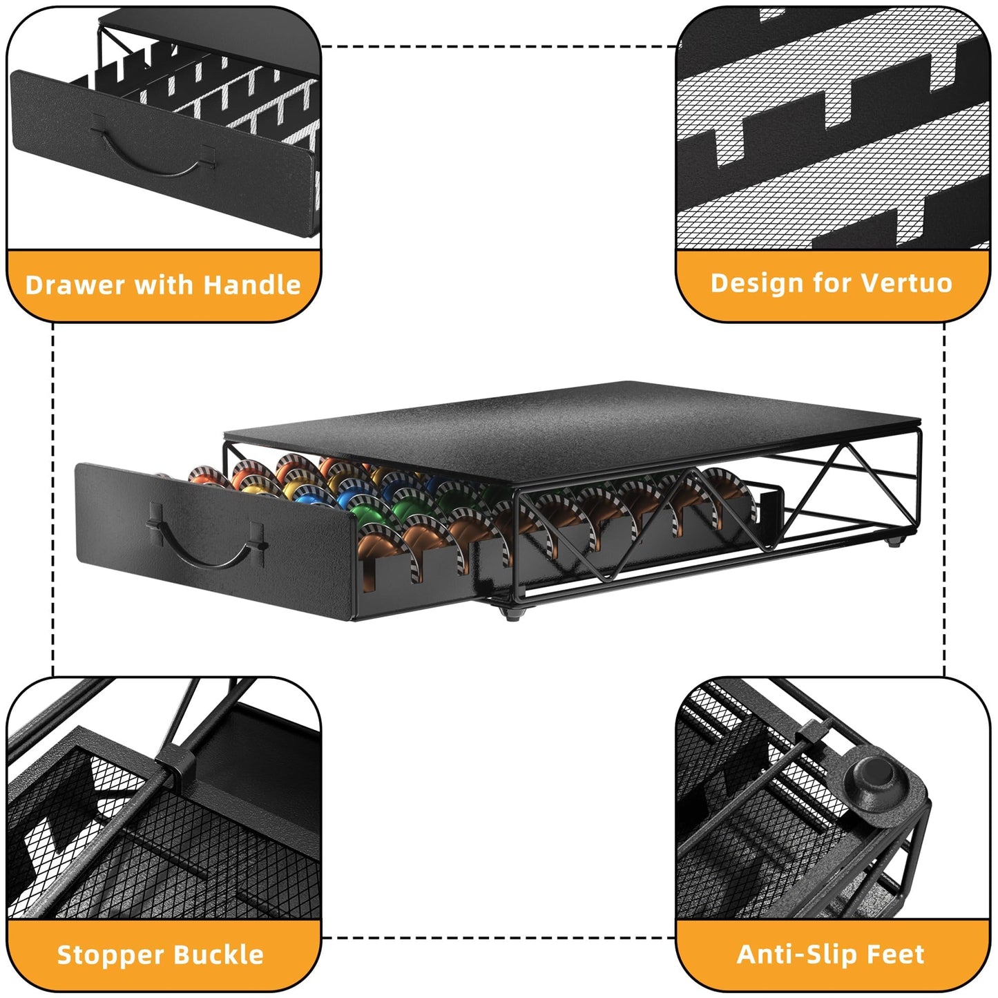 - HFHOME Metal Coffee Pod Holder | 50 Nespresso Vertuo Capsules Pod Holder -