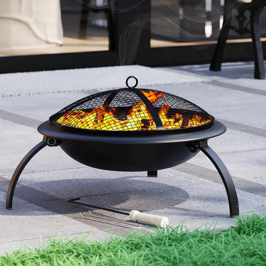 - Fire Vida Fire Pit | Steel Folding Outdoor Garden Patio Heater Grill | Comes With Poker, Grill, Mesh Lid, Grate -
