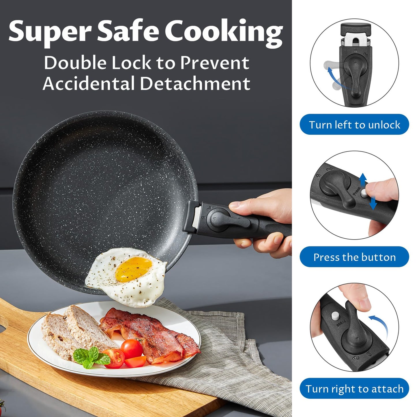 BEZIA Induction Hob Pans Set, Nonstick Pots and Pans Set 10 Pieces, Saucepan Sets with Detachable Handles, Stackable Cookware Set for All Hobs