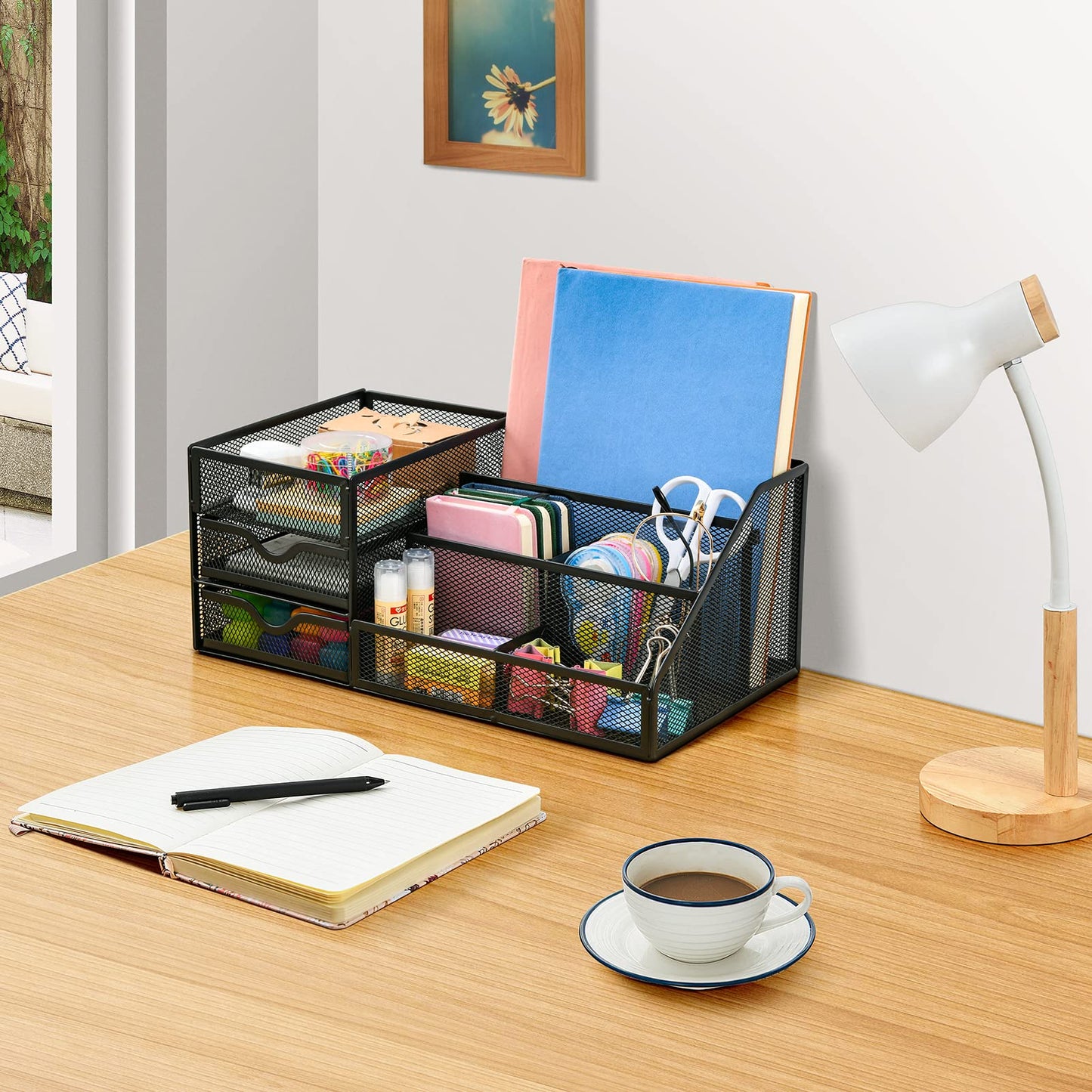 - Marbrasse Mesh Desk Organizer with Drawers | Multifunctional Desk Organizers and Accessories with 6 compartments -