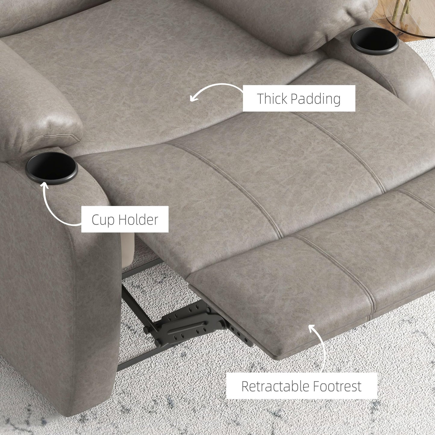 - HOMCOM Microfibre Recliner Armchair | Adjustable Leg Rest | Cup Holder -
